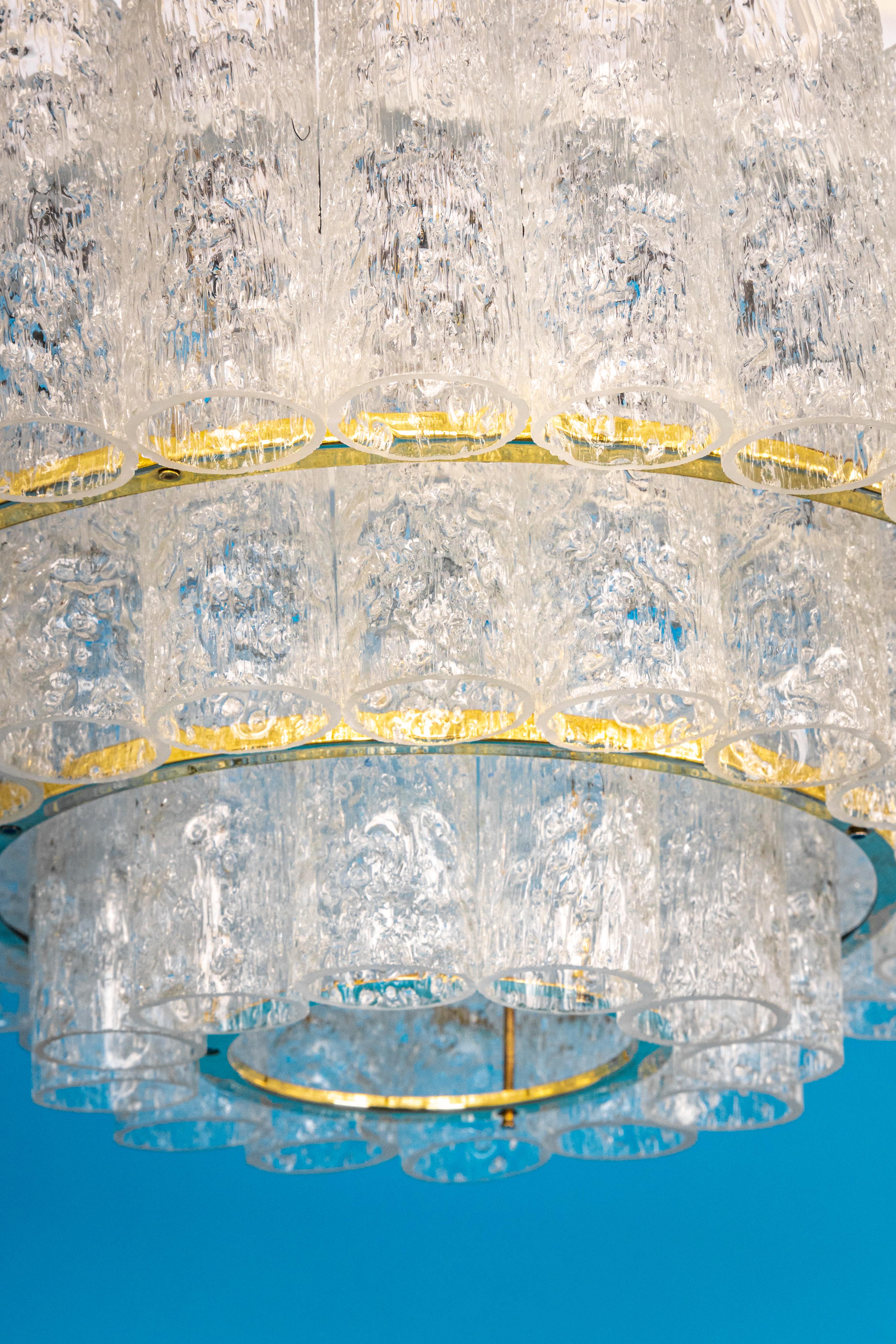 1 of 2 Stunning Murano Ice Glass Tubes Chandelier by Doria, Germany, 1960s For Sale 9