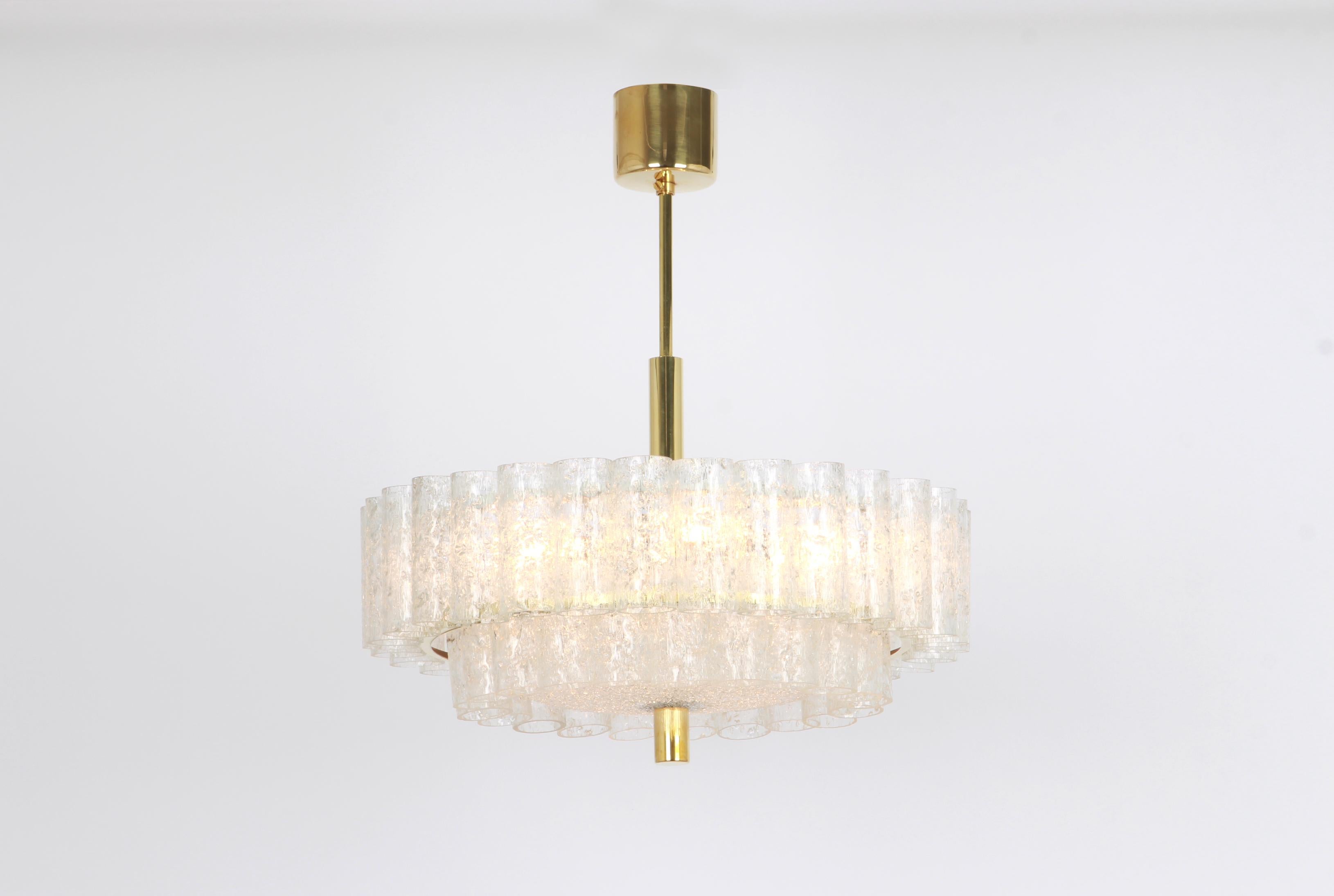 Mid-Century Modern 1 of 2 Stunning Murano Ice Glass Tubes Chandelier by Doria, Germany, 1960s For Sale