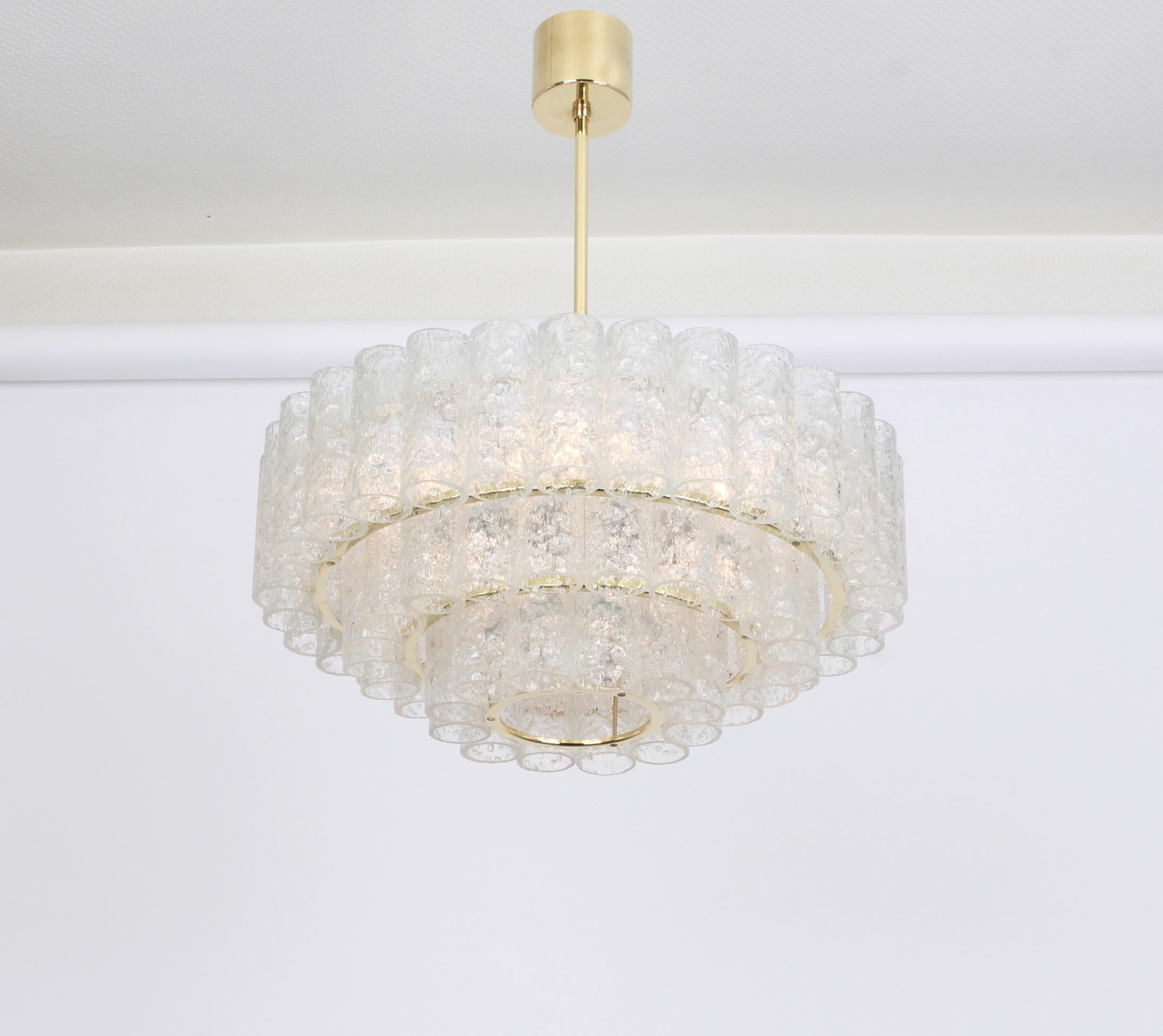 Mid-20th Century 1 of 2 Stunning Murano Ice Glass Tubes Chandelier by Doria, Germany, 1960s For Sale