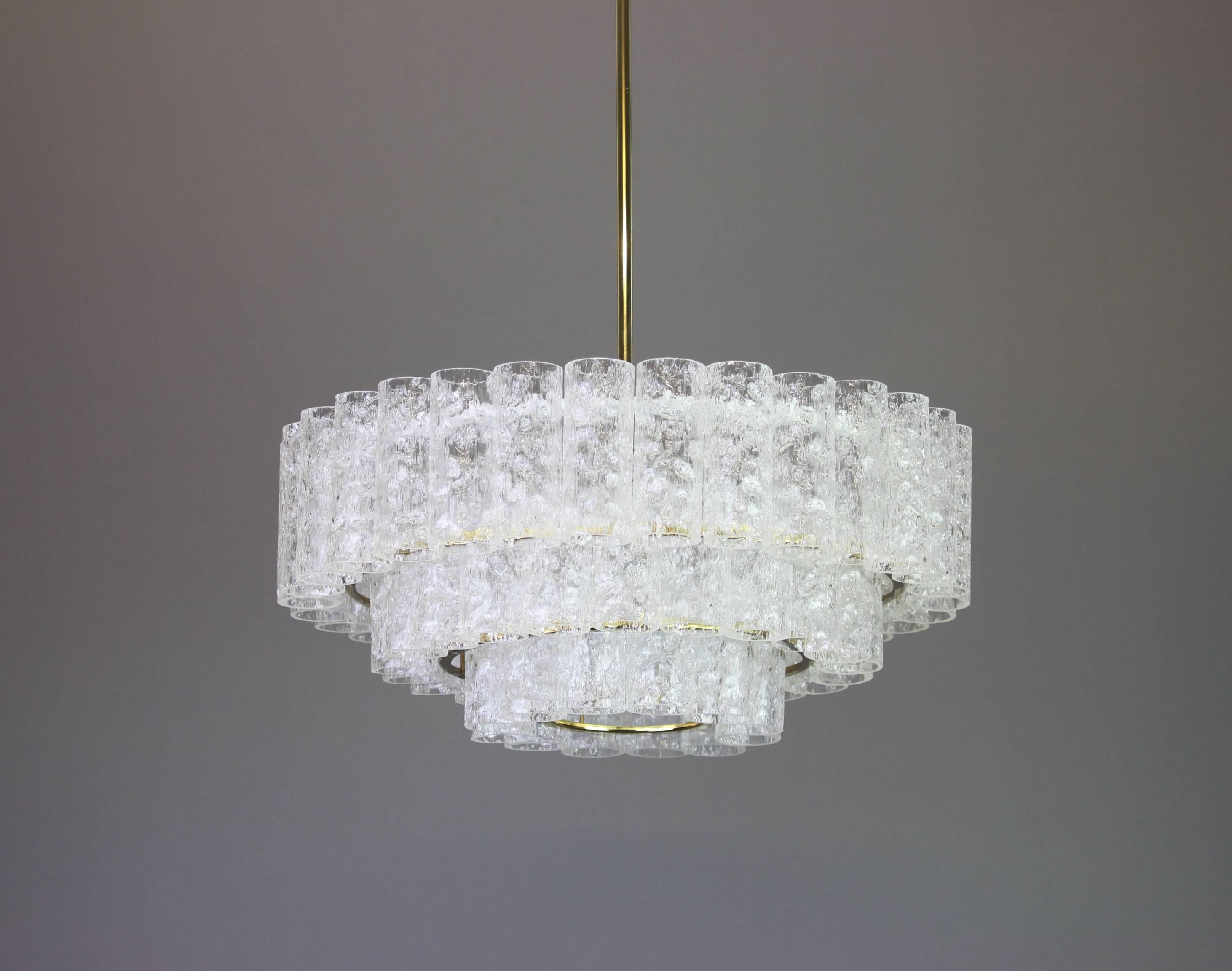 1 of 2 Stunning Murano Ice Glass Tubes Chandelier by Doria, Germany, 1960s For Sale 1