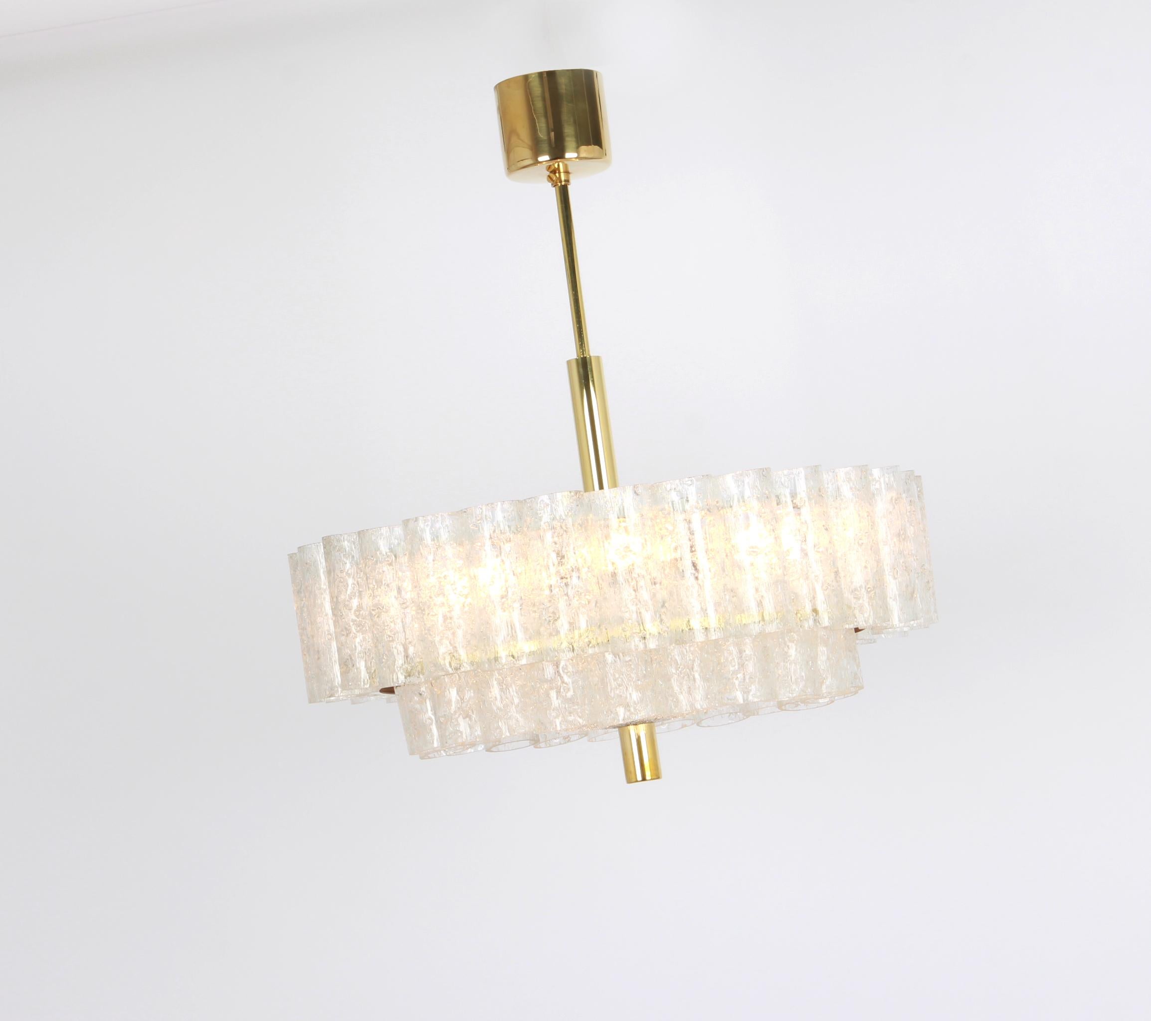 1 of 2 Stunning Murano Ice Glass Tubes Chandelier by Doria, Germany, 1960s For Sale 1