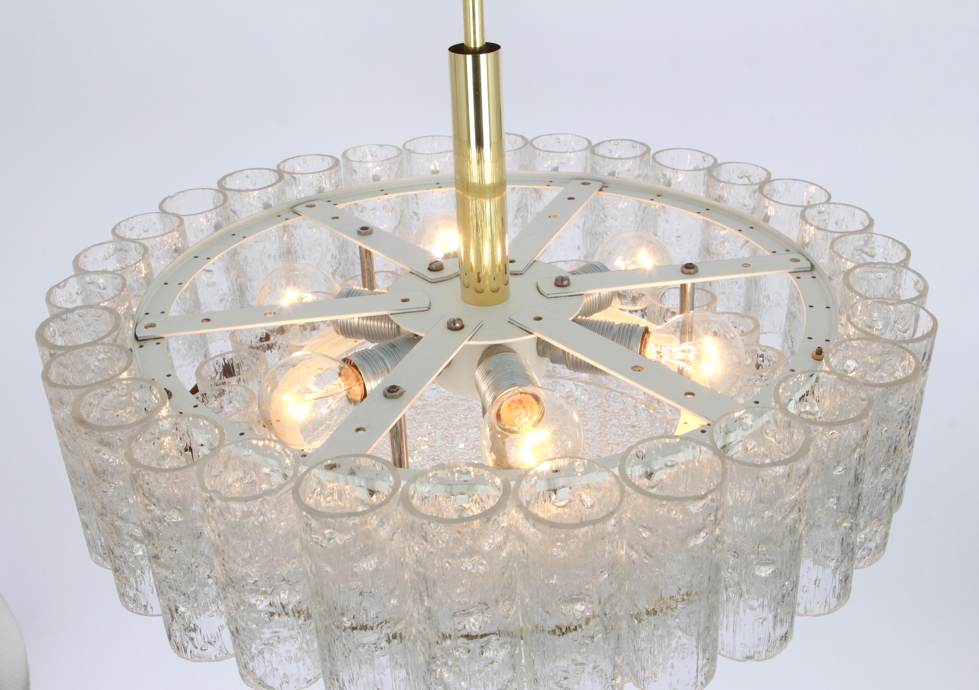 1 of 2 Stunning Murano Ice Glass Tubes Chandelier by Doria, Germany, 1960s For Sale 2