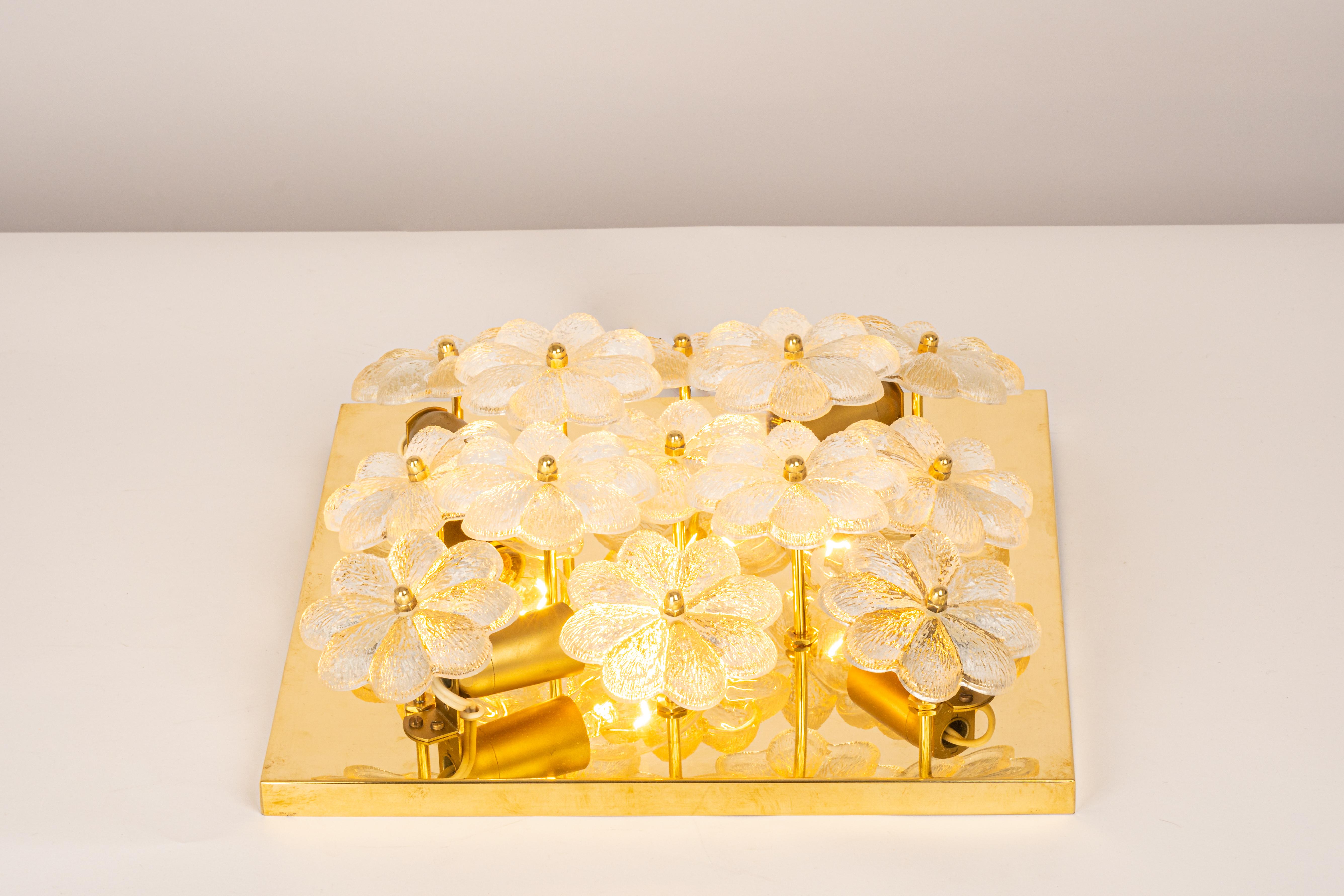 Brass 1 of 2 Stunning Petite Glass Flower Wall /Flush Mount Light E. Palme, Germany For Sale