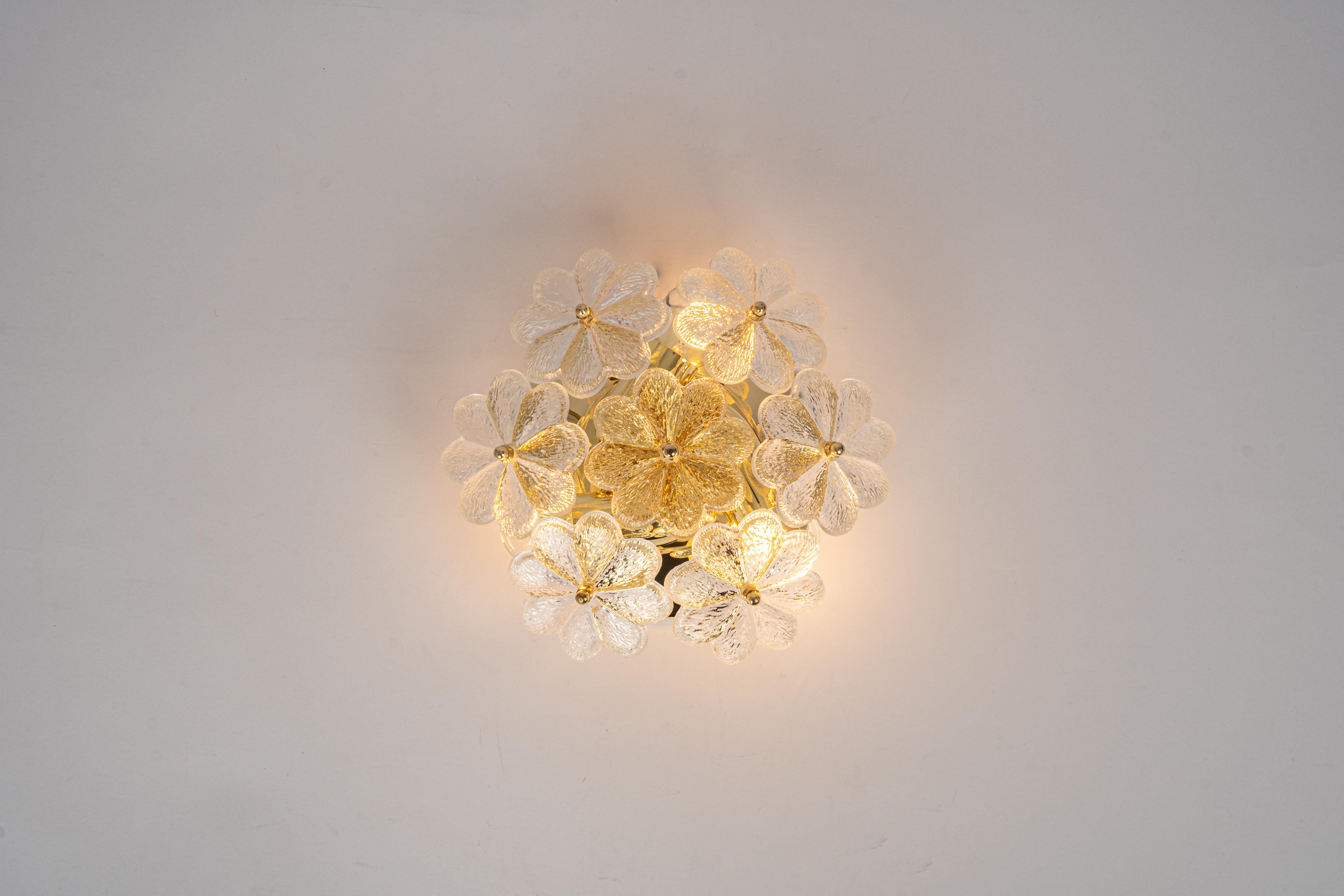 1 of 2 Stunning Petite Glass Flower Wall Light by Ernst Palme, Germany, 1970s 5