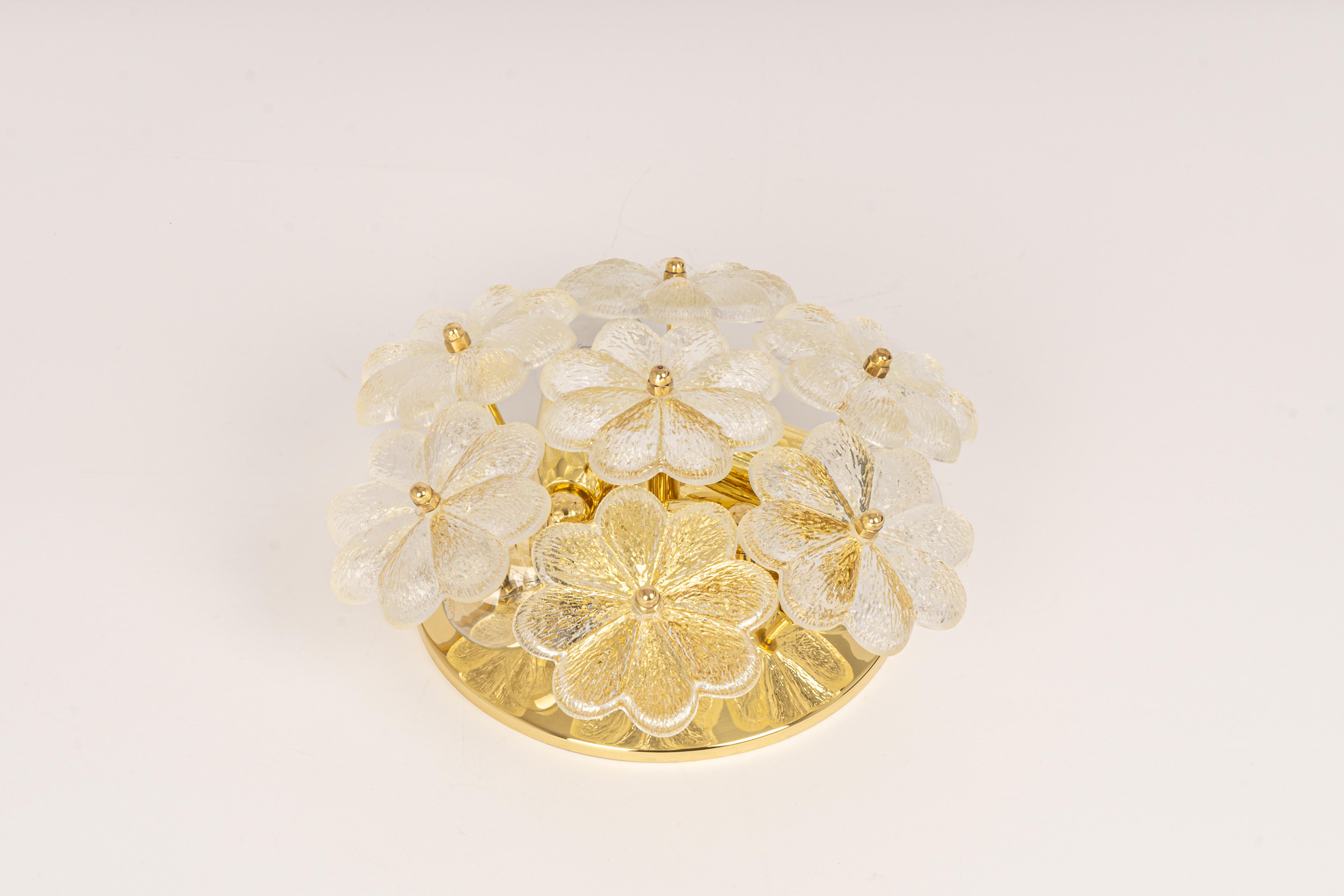 Mid-Century Modern 1 of 2 Stunning Petite Glass Flower Wall Light by Ernst Palme, Germany, 1970s