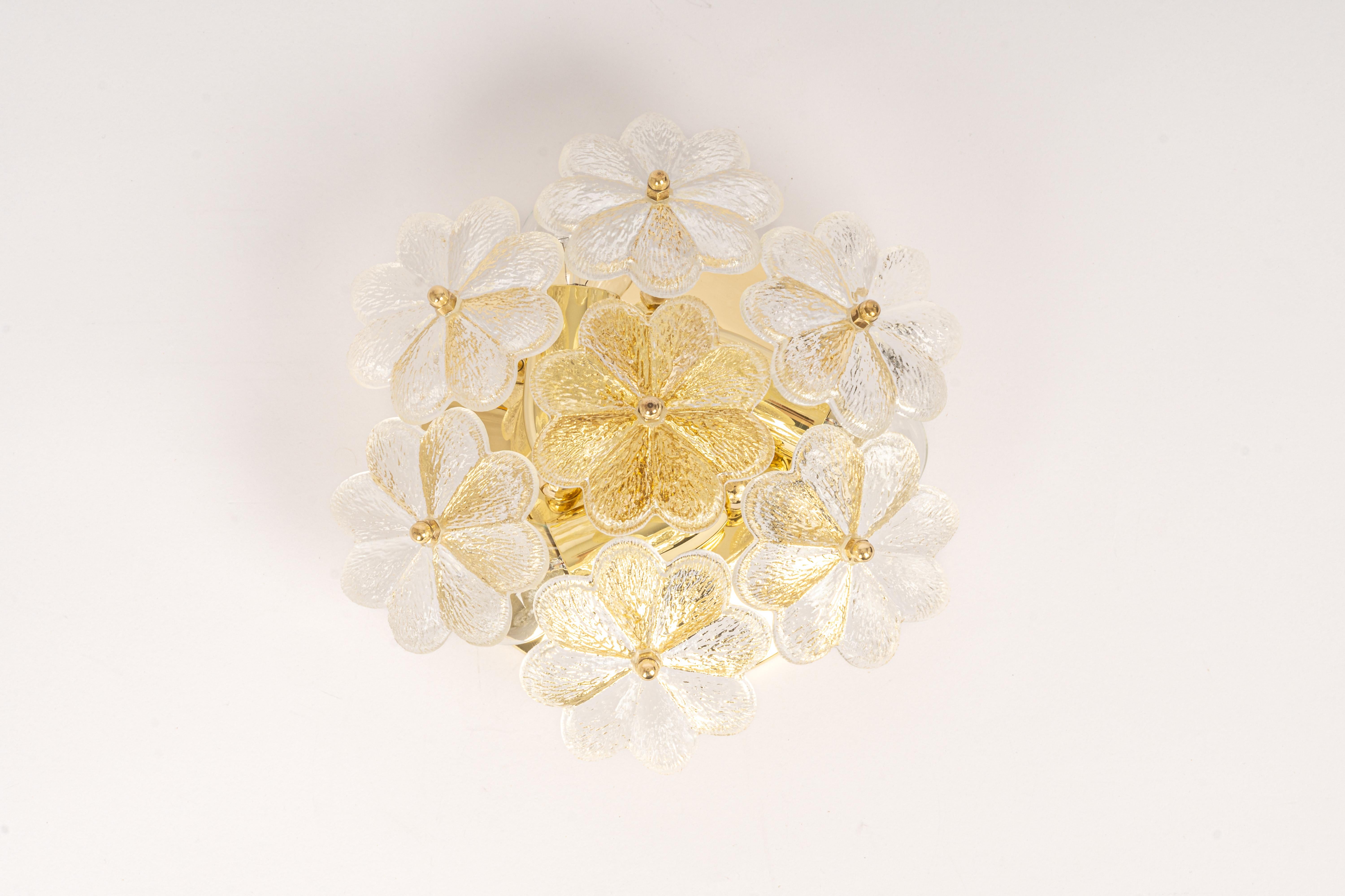 Late 20th Century 1 of 2 Stunning Petite Glass Flower Wall Light by Ernst Palme, Germany, 1970s