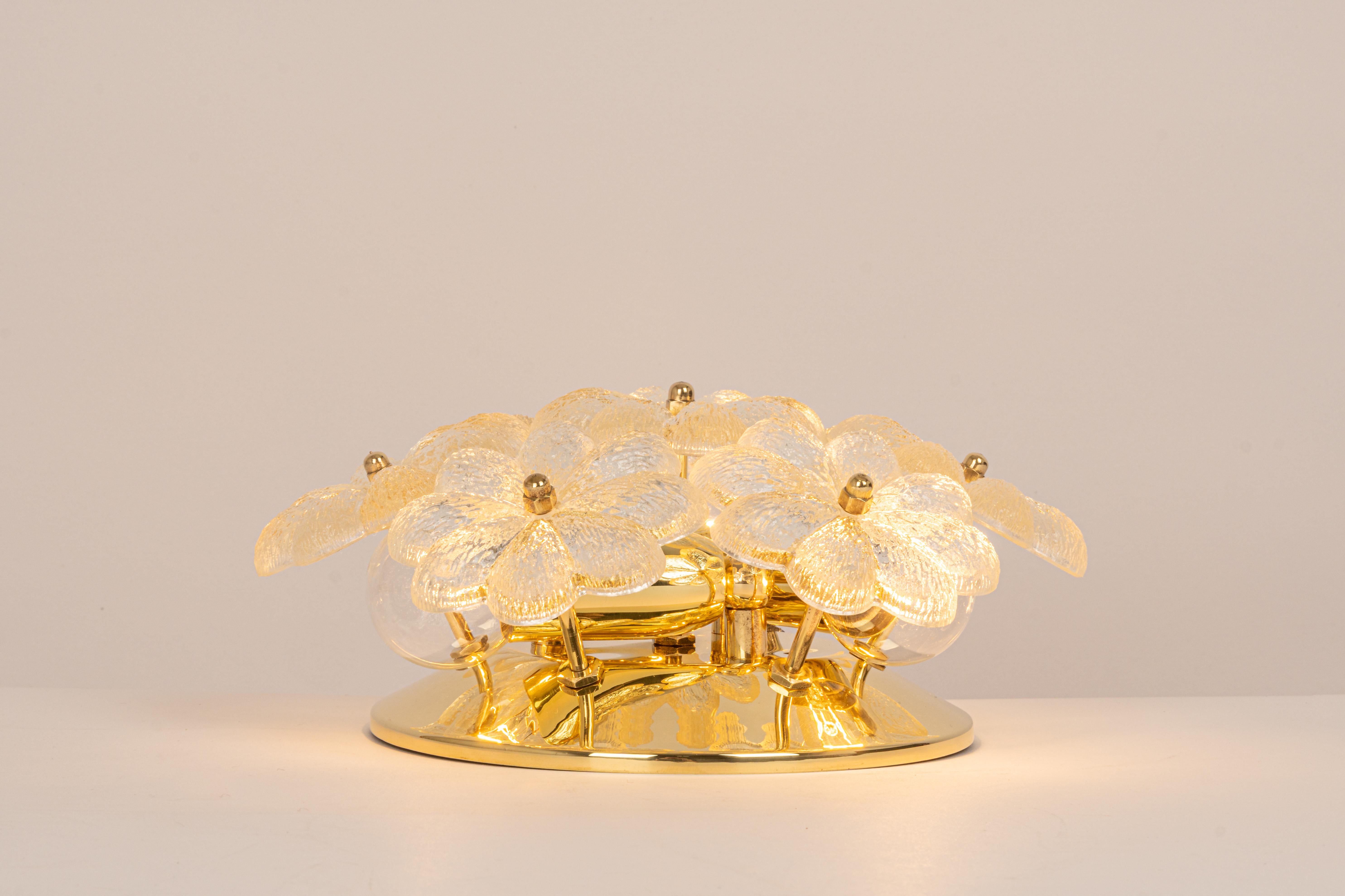 1 of 2 Stunning Petite Glass Flower Wall Light by Ernst Palme, Germany, 1970s 3