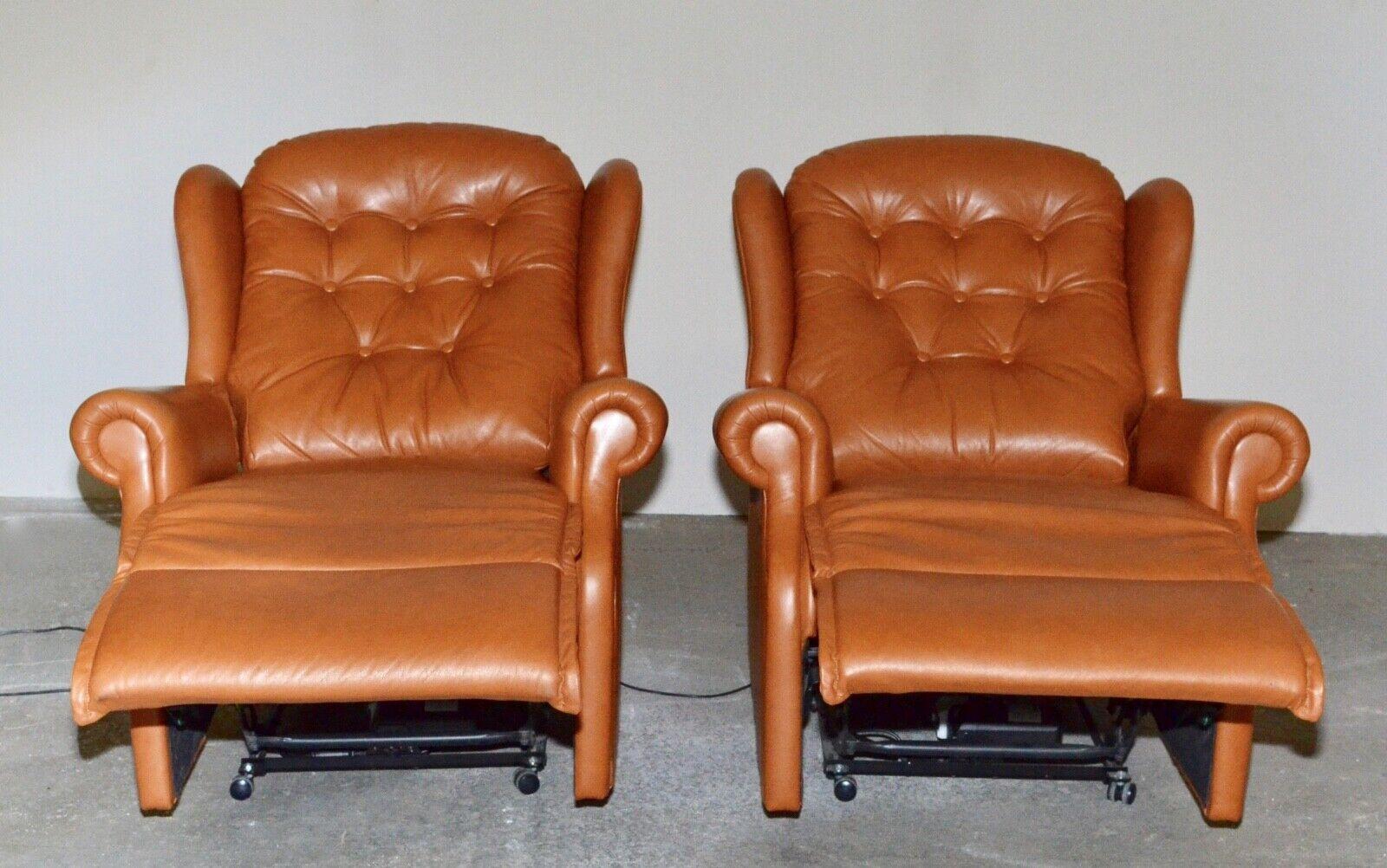 1 of 2 Tan Leather Electric Recliner Armchairs 3
