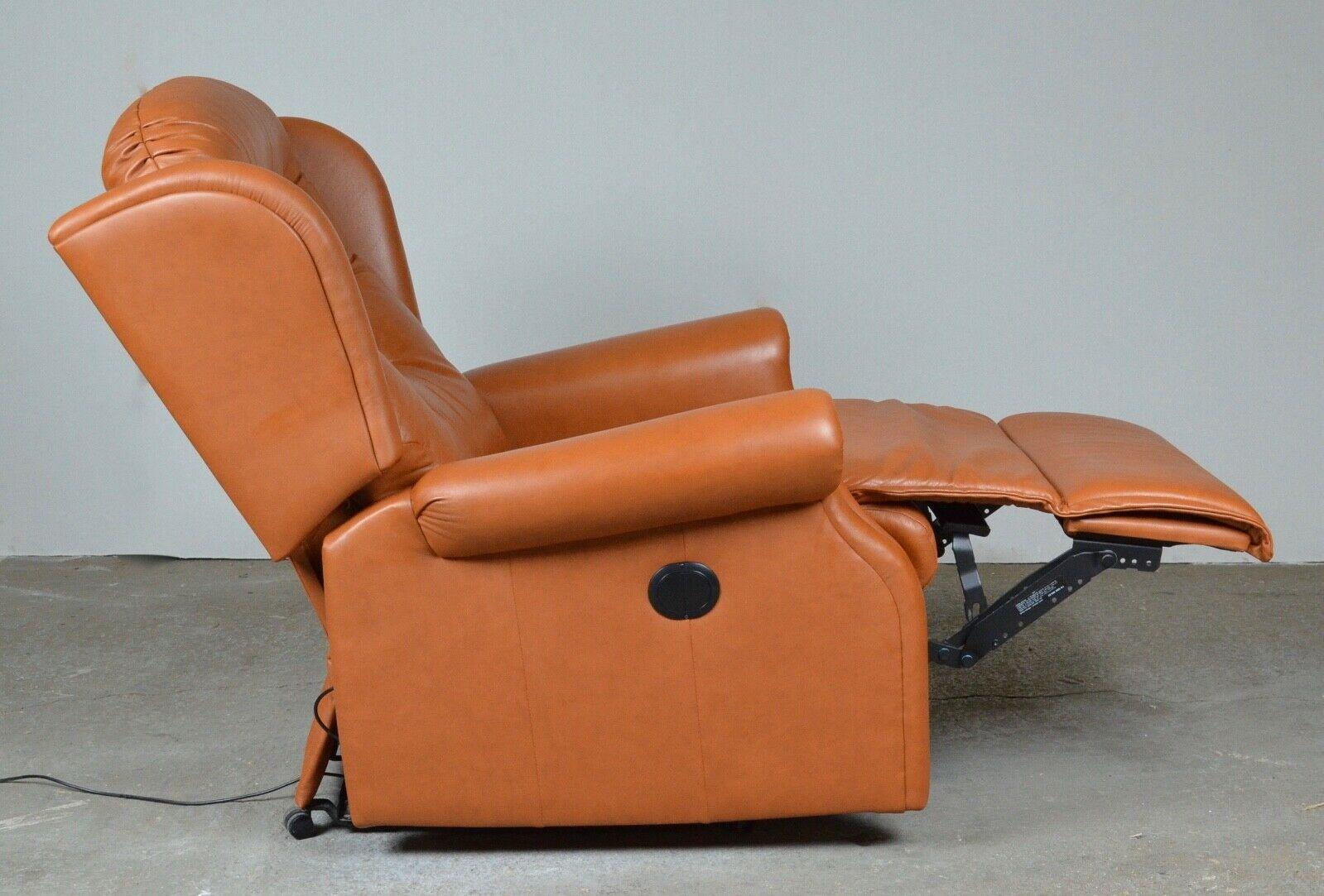 English 1 of 2 Tan Leather Electric Recliner Armchairs
