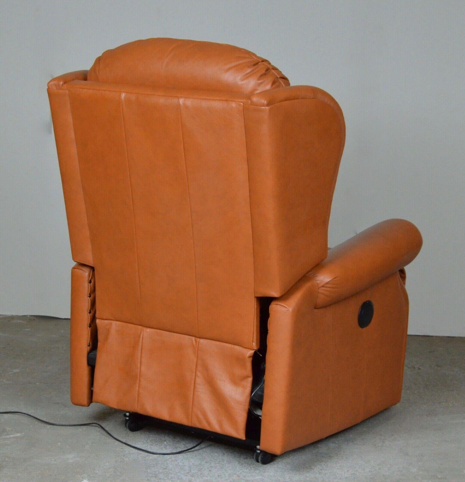 Hand-Crafted 1 of 2 Tan Leather Electric Recliner Armchairs