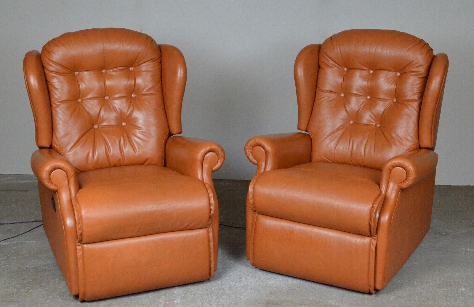 1 of 2 Tan Leather Electric Recliner Armchairs 2