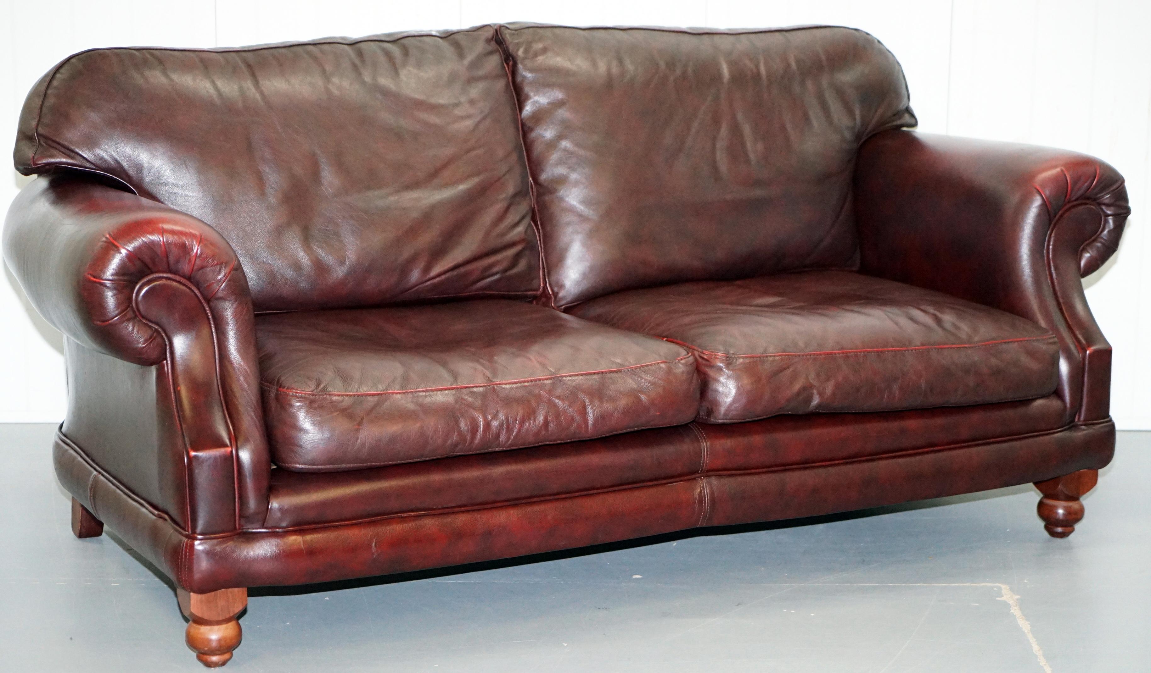 1 of 2 Thomas Lloyd Consort Oxblood Leather Three-Seat Sofas 2