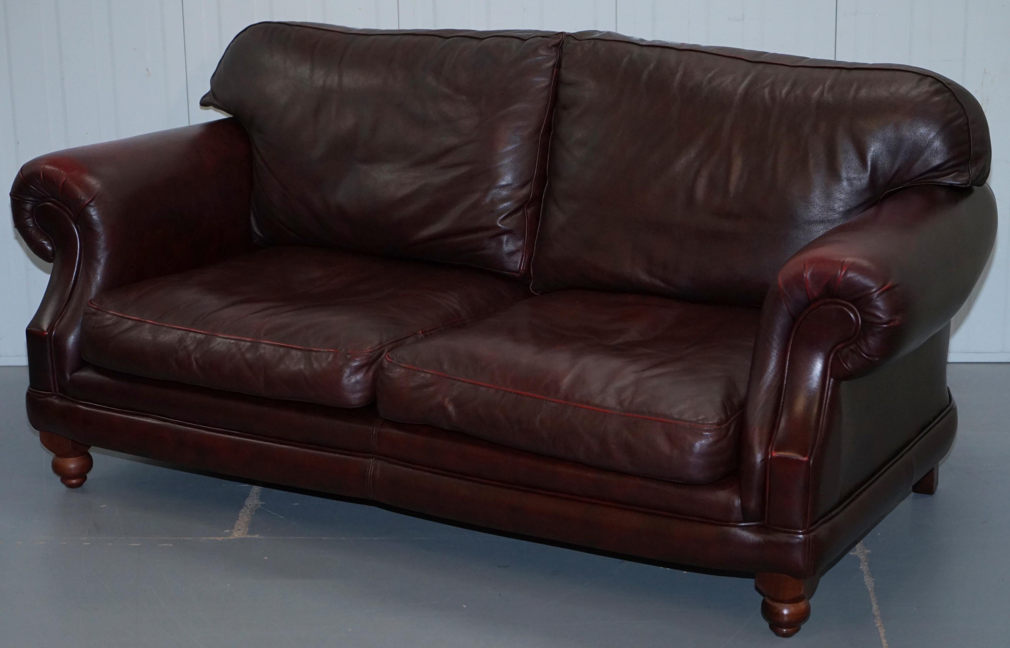 1 of 2 Thomas Lloyd Consort Oxblood Leather Three-Seat Sofas 4