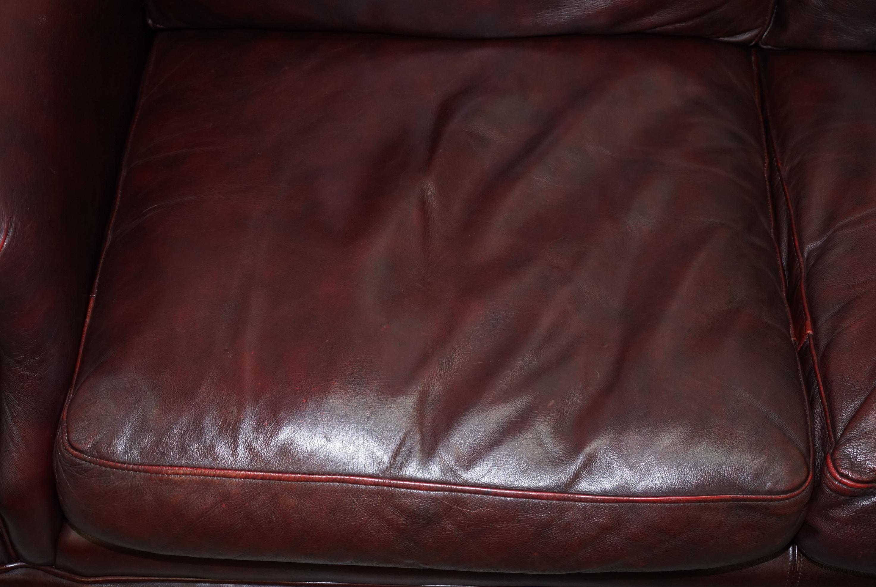 Hand-Crafted 1 of 2 Thomas Lloyd Consort Oxblood Leather Three-Seat Sofas