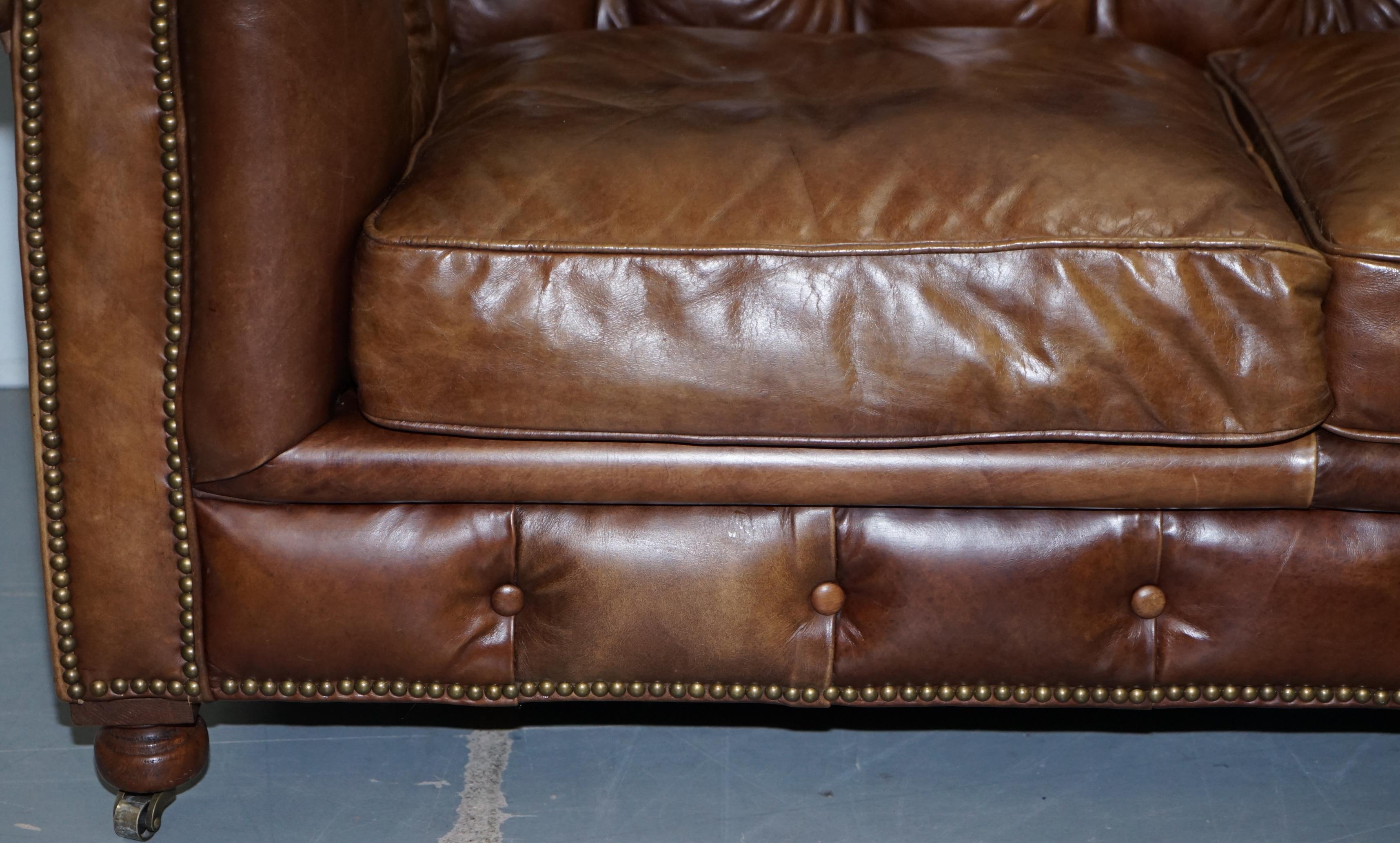 1 of 2 Timothy Oulton Halo Westminster Brown Leather Chesterfield Sofas 3
