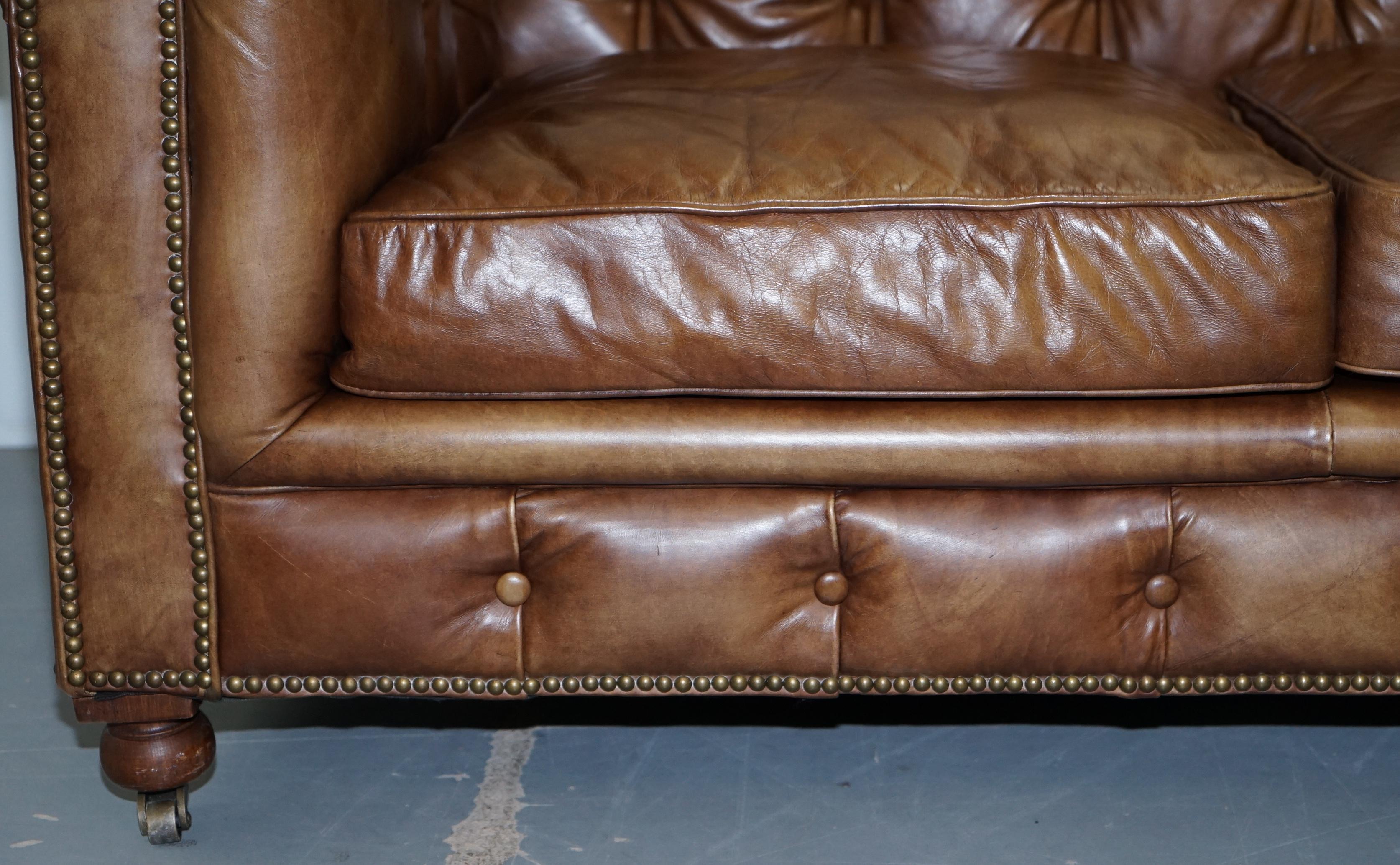 1 of 2 Timothy Oulton Halo Westminster Brown Leather Chesterfield Sofas 3