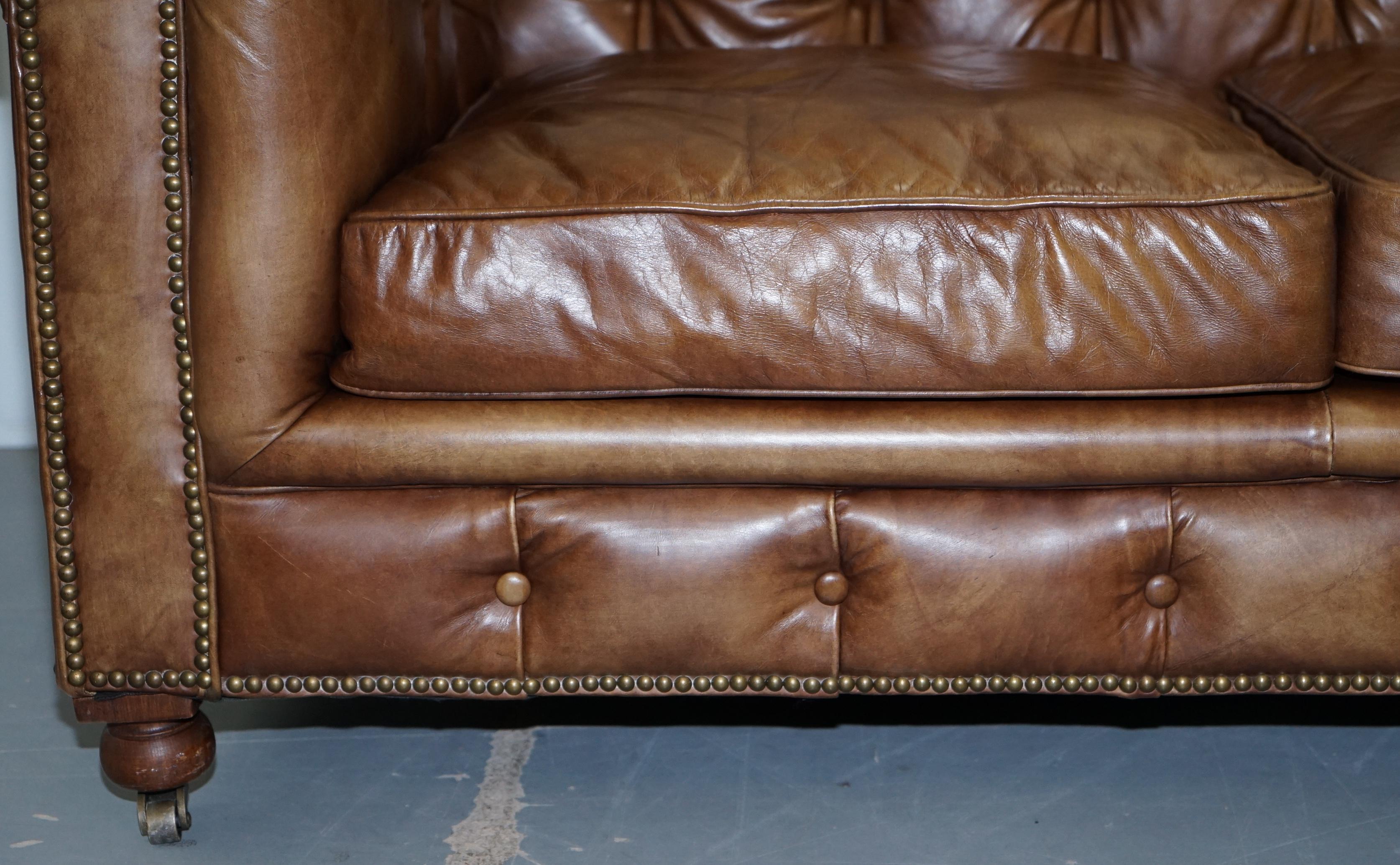 1 of 2 Timothy Oulton Halo Westminster Brown Leather Chesterfield Sofas 4