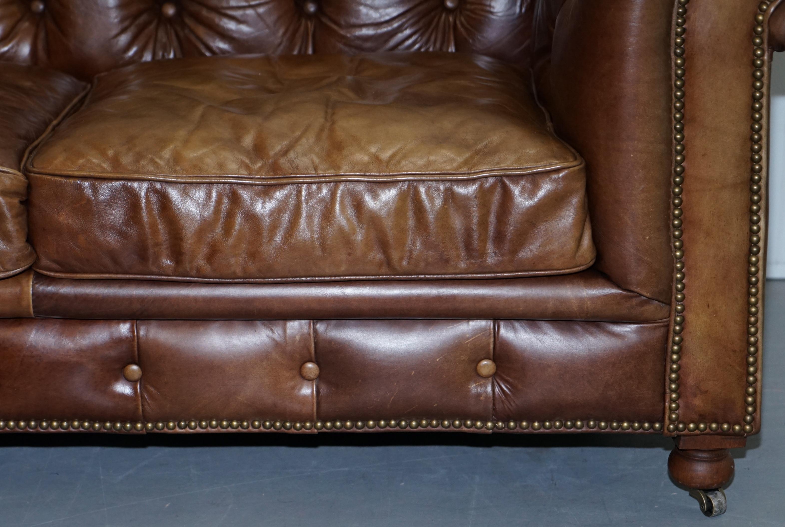 1 of 2 Timothy Oulton Halo Westminster Brown Leather Chesterfield Sofas 4