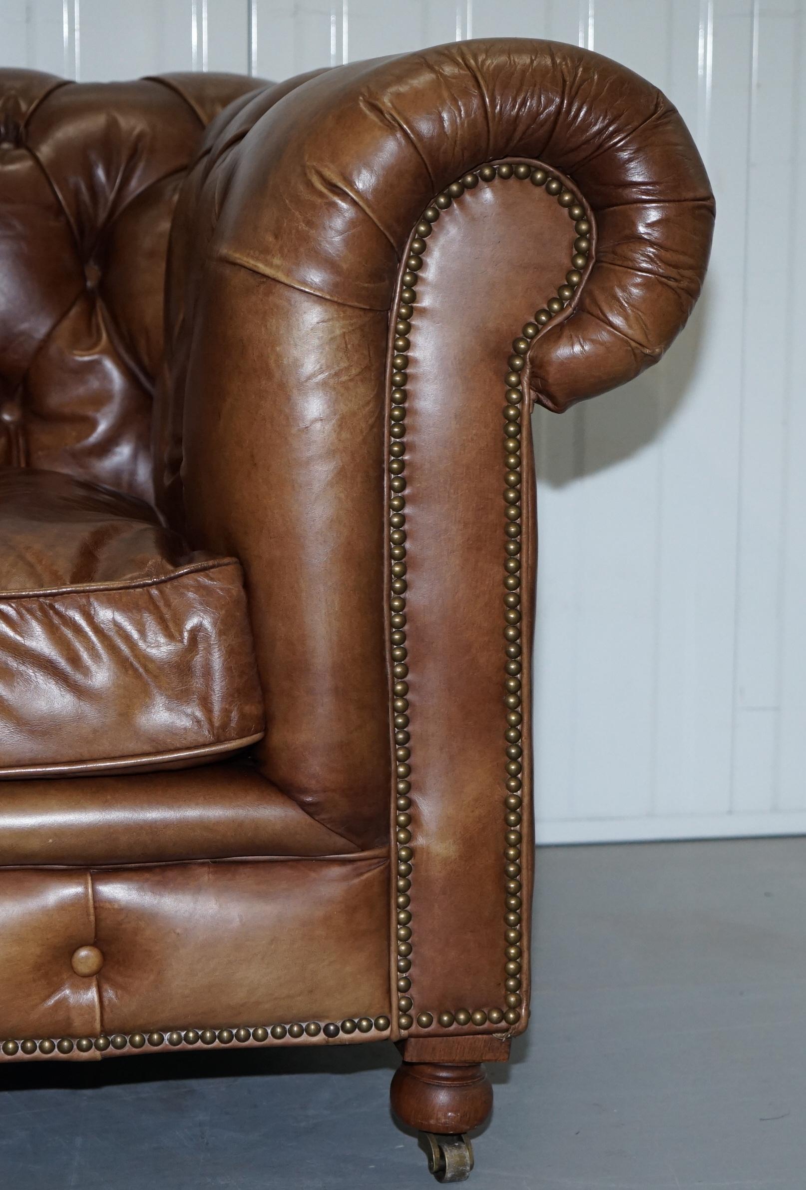 1 of 2 Timothy Oulton Halo Westminster Brown Leather Chesterfield Sofas 5