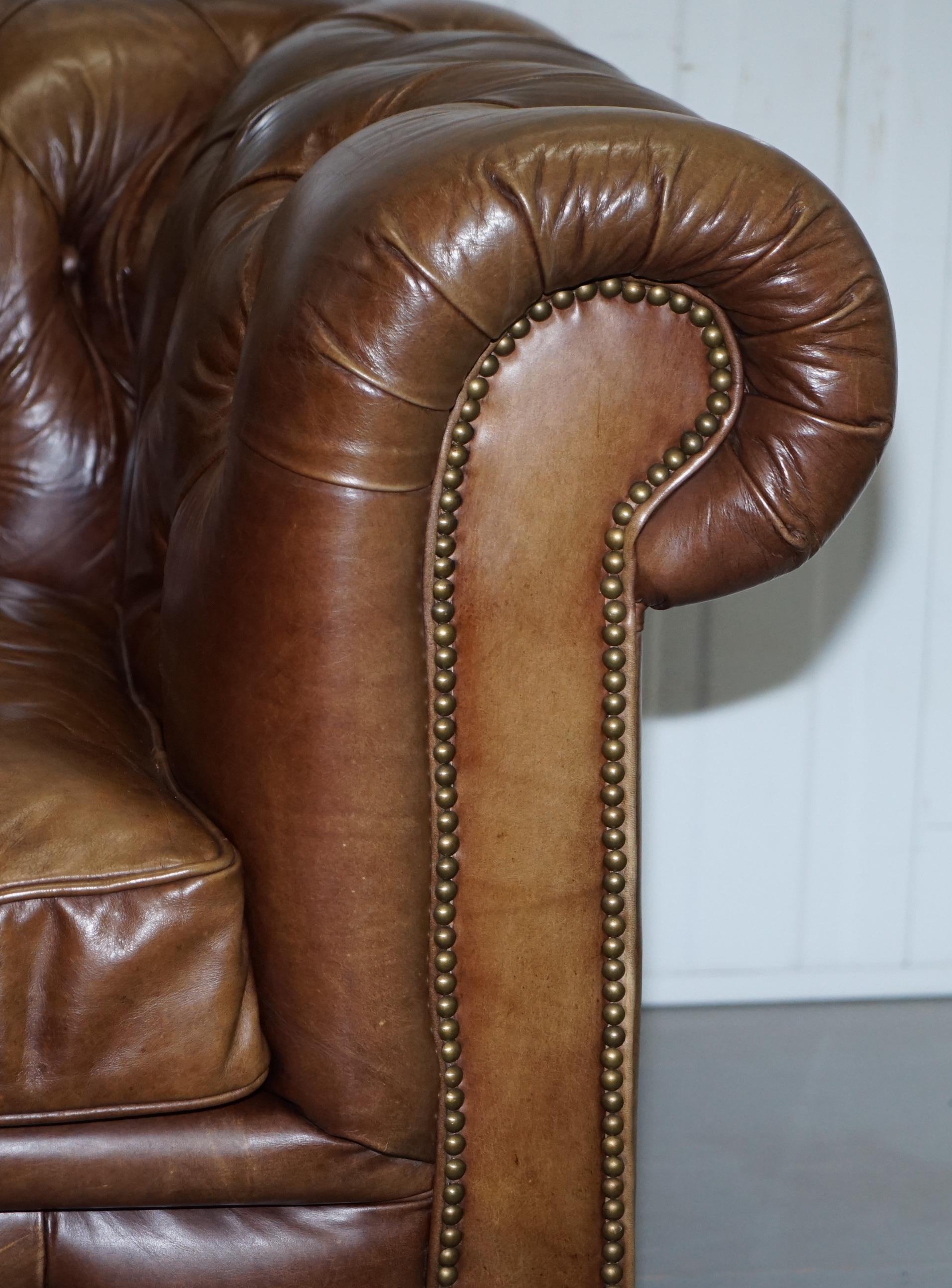 1 of 2 Timothy Oulton Halo Westminster Brown Leather Chesterfield Sofas 5