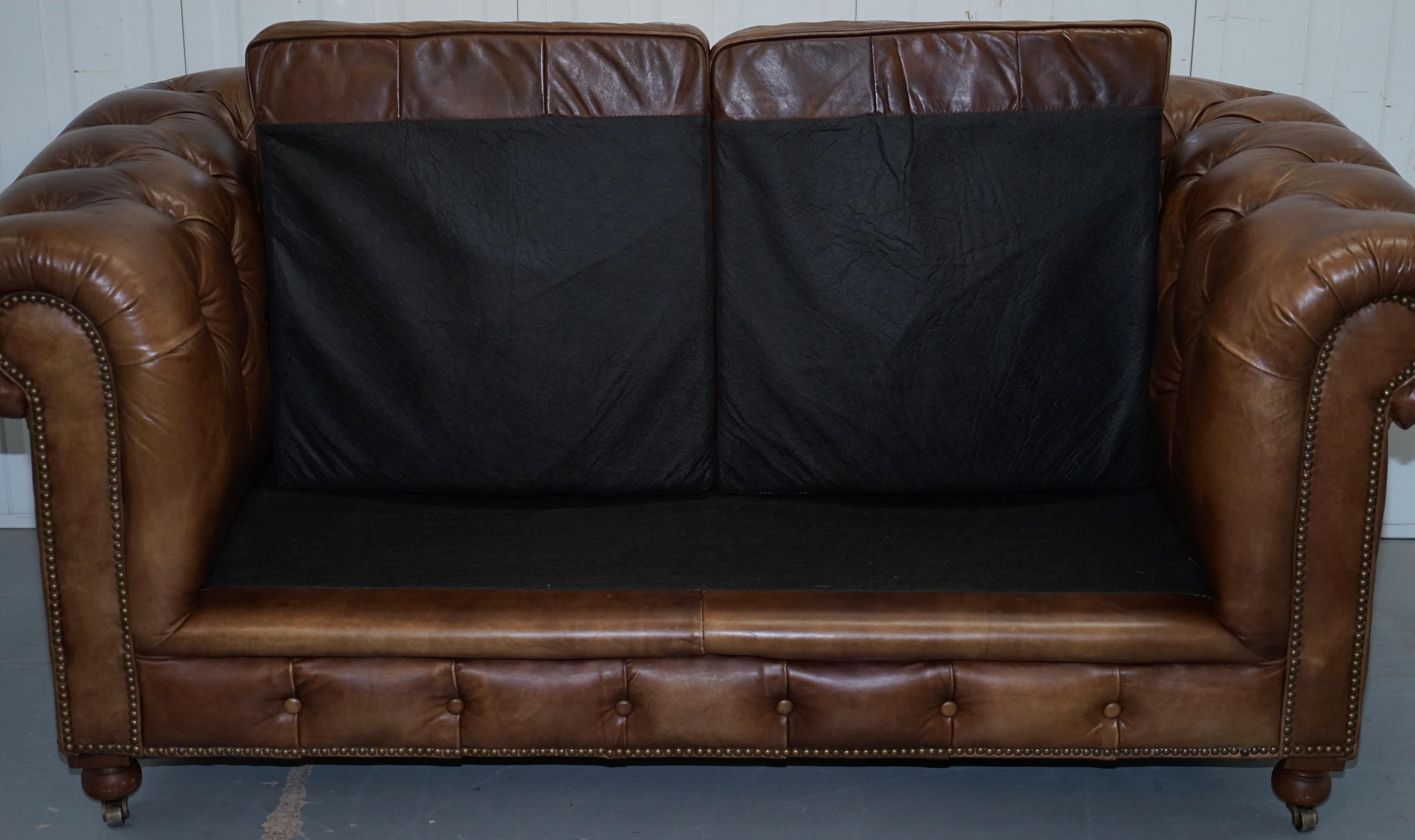 1 of 2 Timothy Oulton Halo Westminster Brown Leather Chesterfield Sofas 7