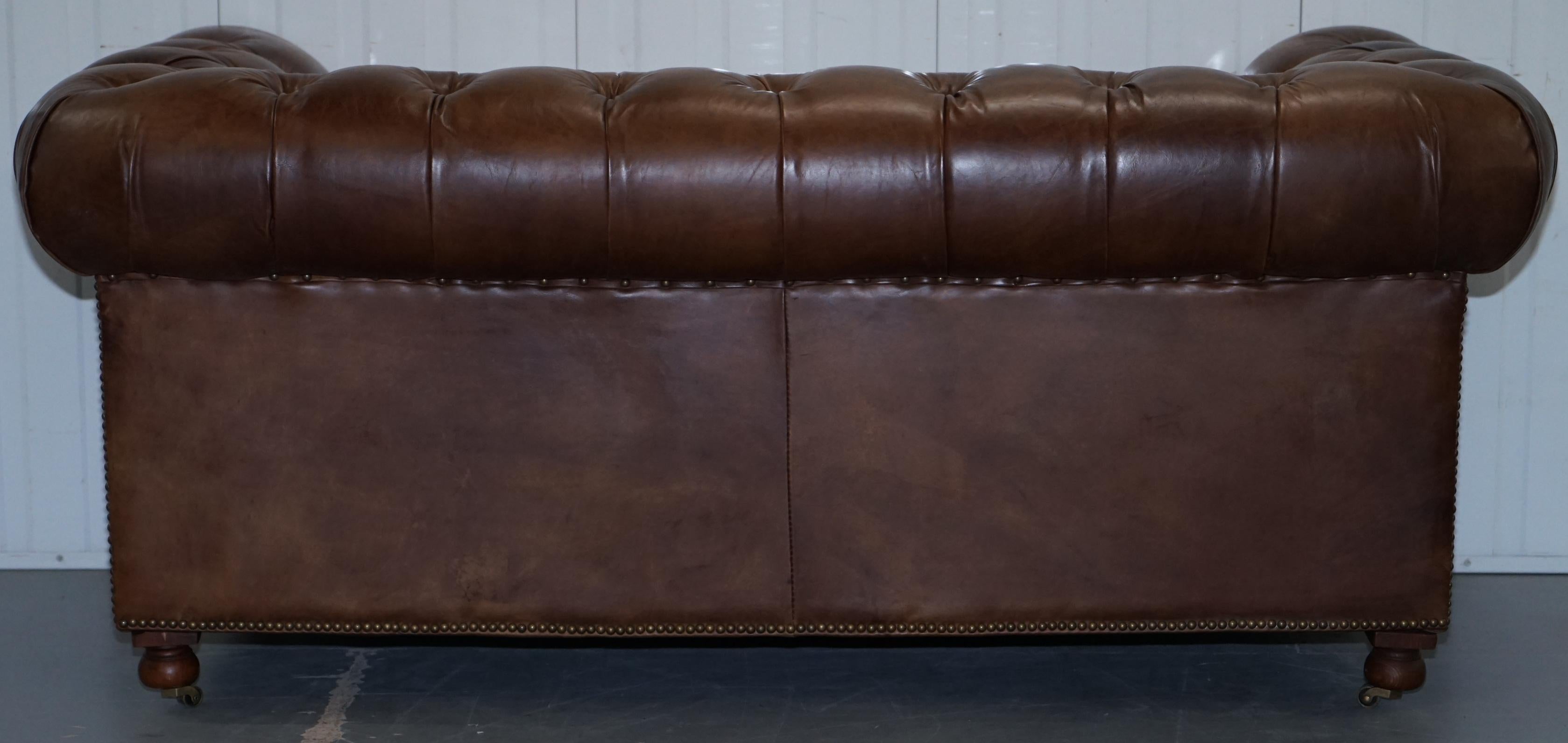 1 of 2 Timothy Oulton Halo Westminster Brown Leather Chesterfield Sofas 9