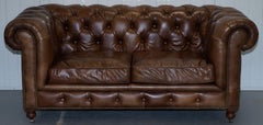 1 of 2 Timothy Oulton Halo Westminster Brown Leather Chesterfield Sofas