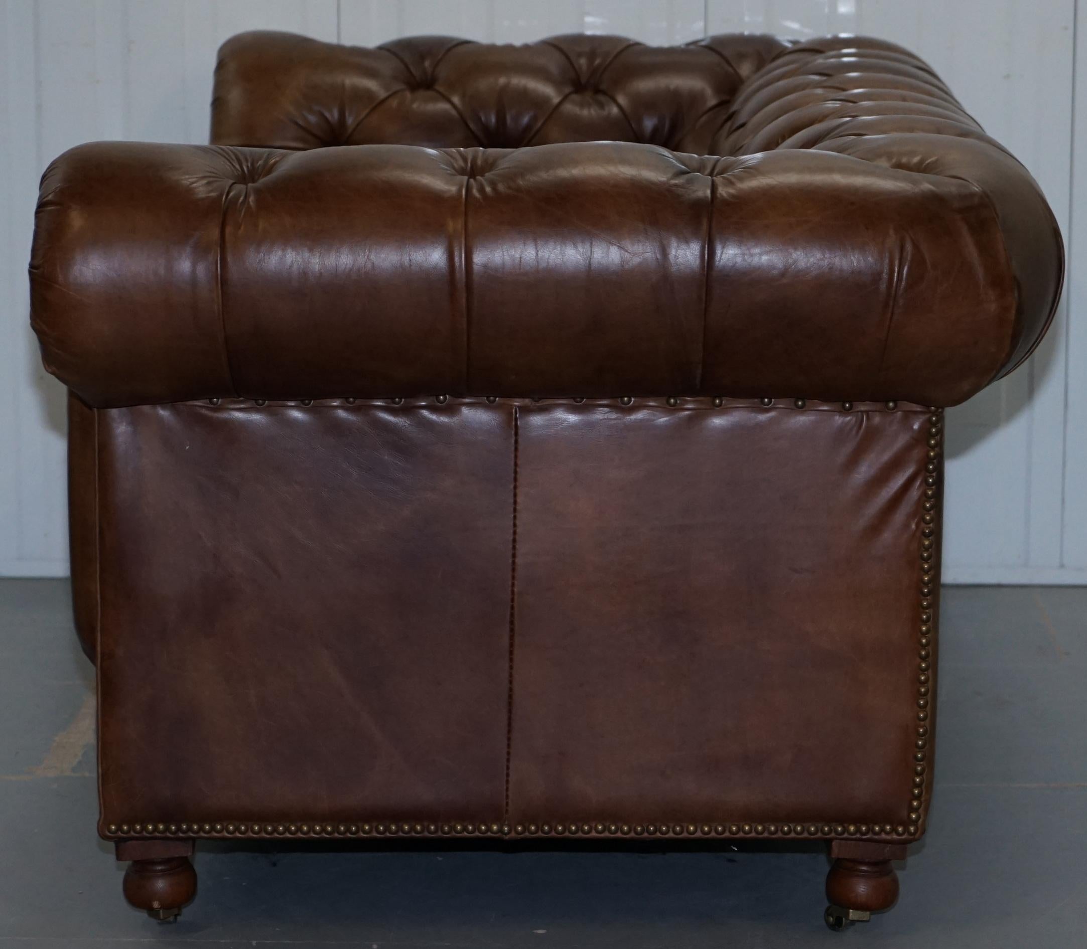 1 of 2 Timothy Oulton Halo Westminster Brown Leather Chesterfield Sofas 11