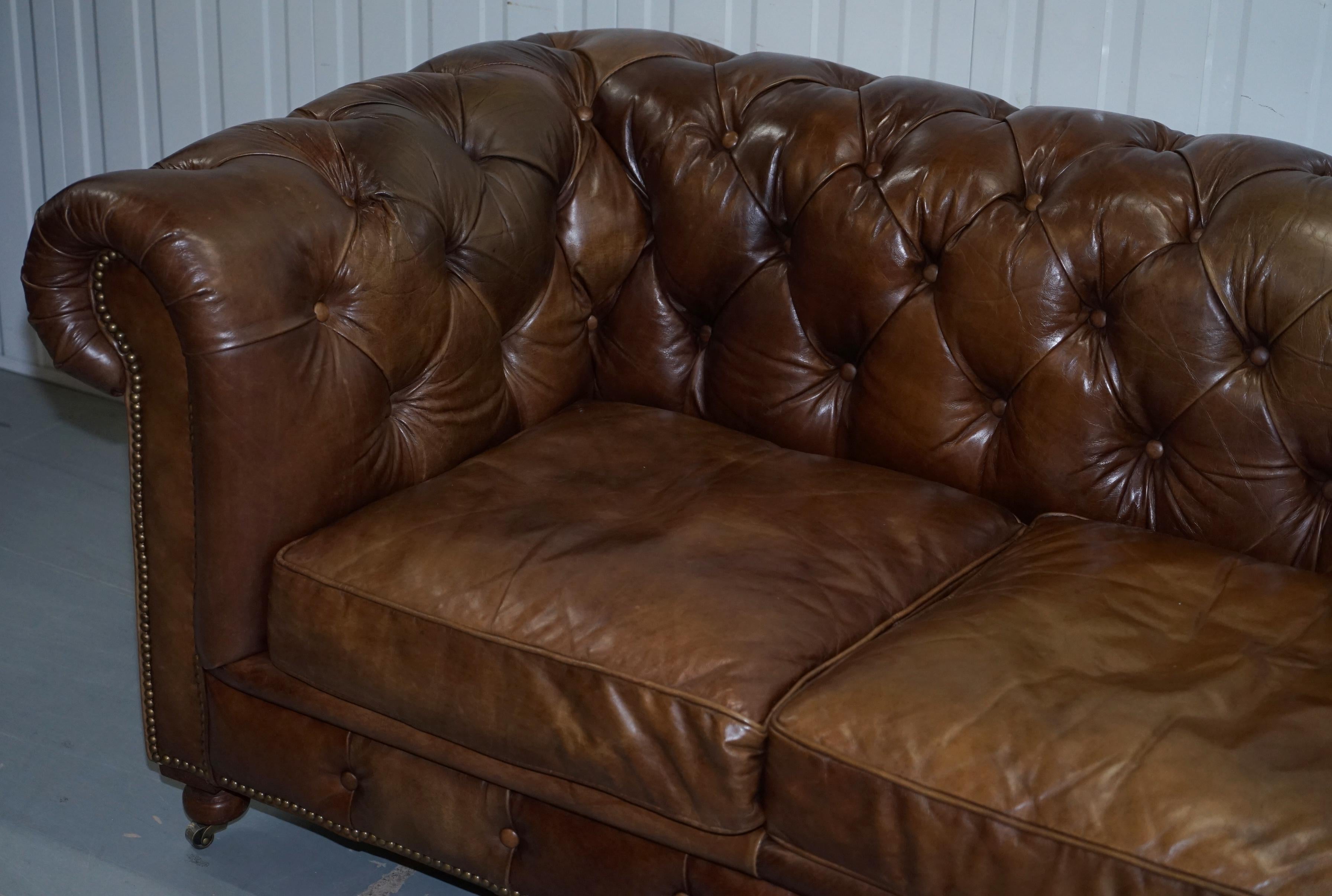 Modern 1 of 2 Timothy Oulton Halo Westminster Brown Leather Chesterfield Sofas