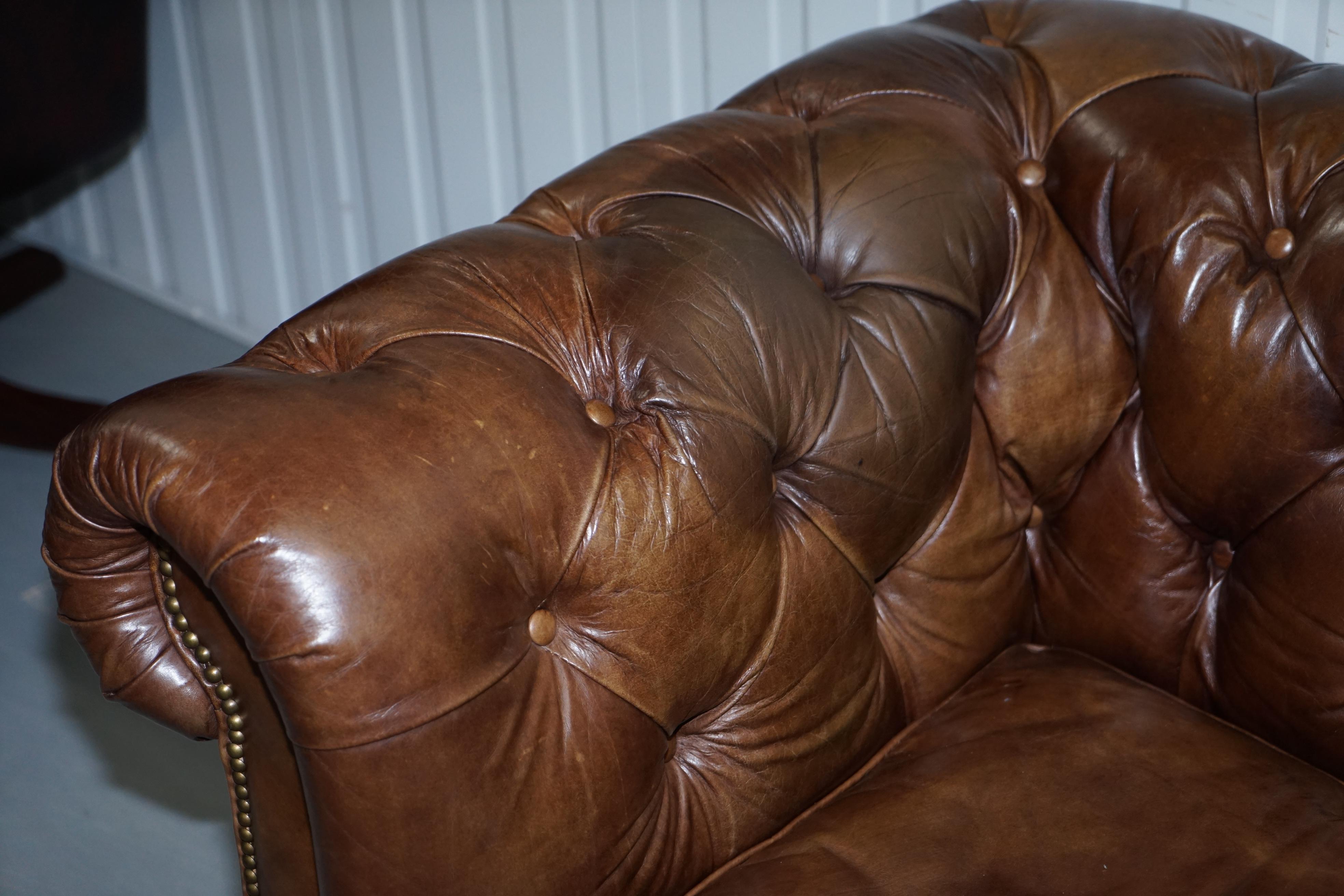 English 1 of 2 Timothy Oulton Halo Westminster Brown Leather Chesterfield Sofas