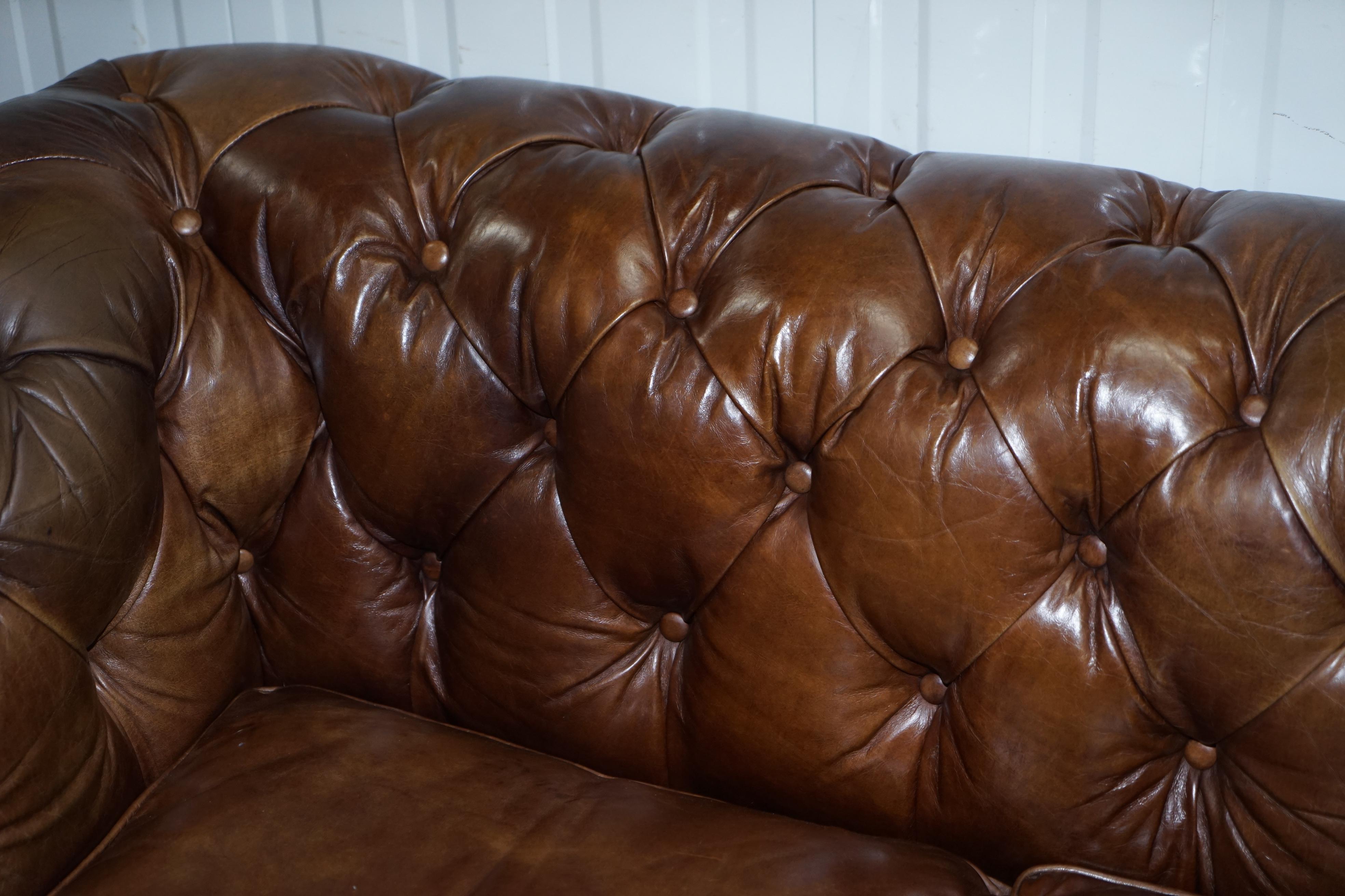 Hand-Crafted 1 of 2 Timothy Oulton Halo Westminster Brown Leather Chesterfield Sofas