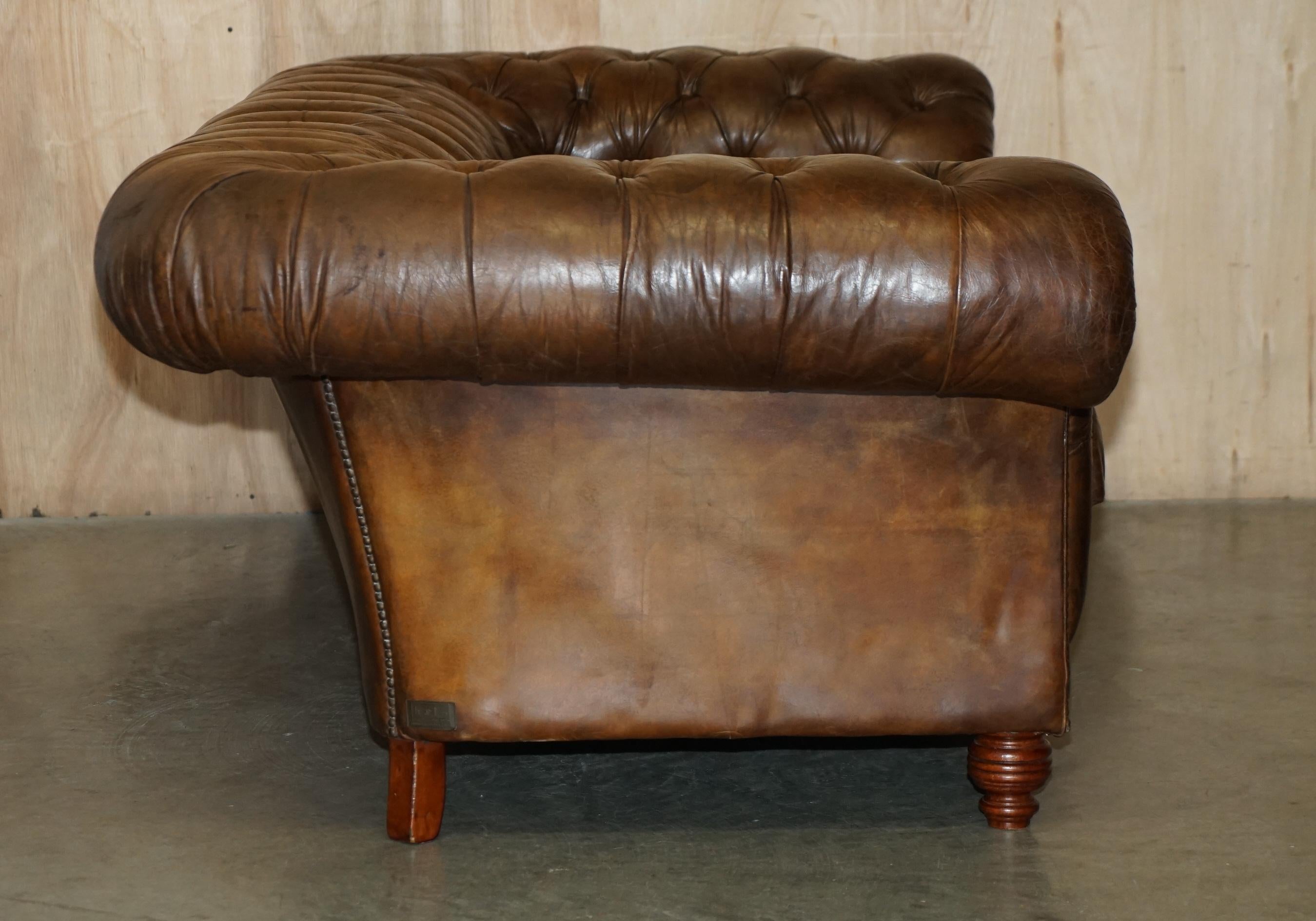 1 OF 2 TIMOTHY OULTON HERITAGE BROWN OVERSIZED LEATHER CHESTERFIELD HALO SOFAs For Sale 3