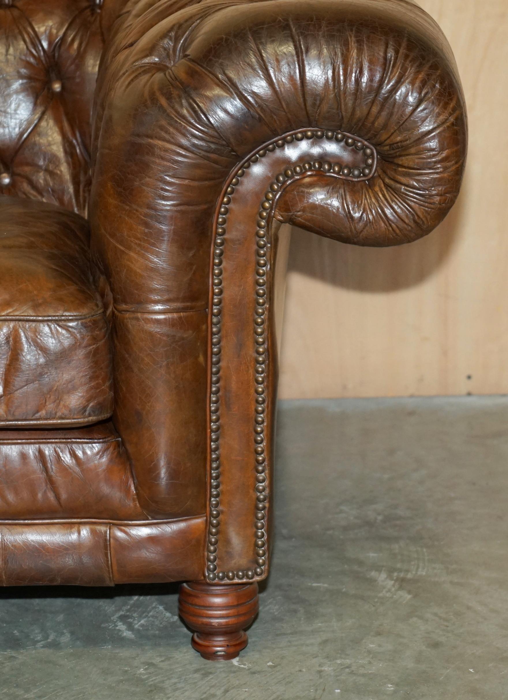 1 OF 2 TIMOTHY OULTON HERiTAGE BROWN VINTAGE LEATHER CHESTERFIELD HALO SOFAS For Sale 19
