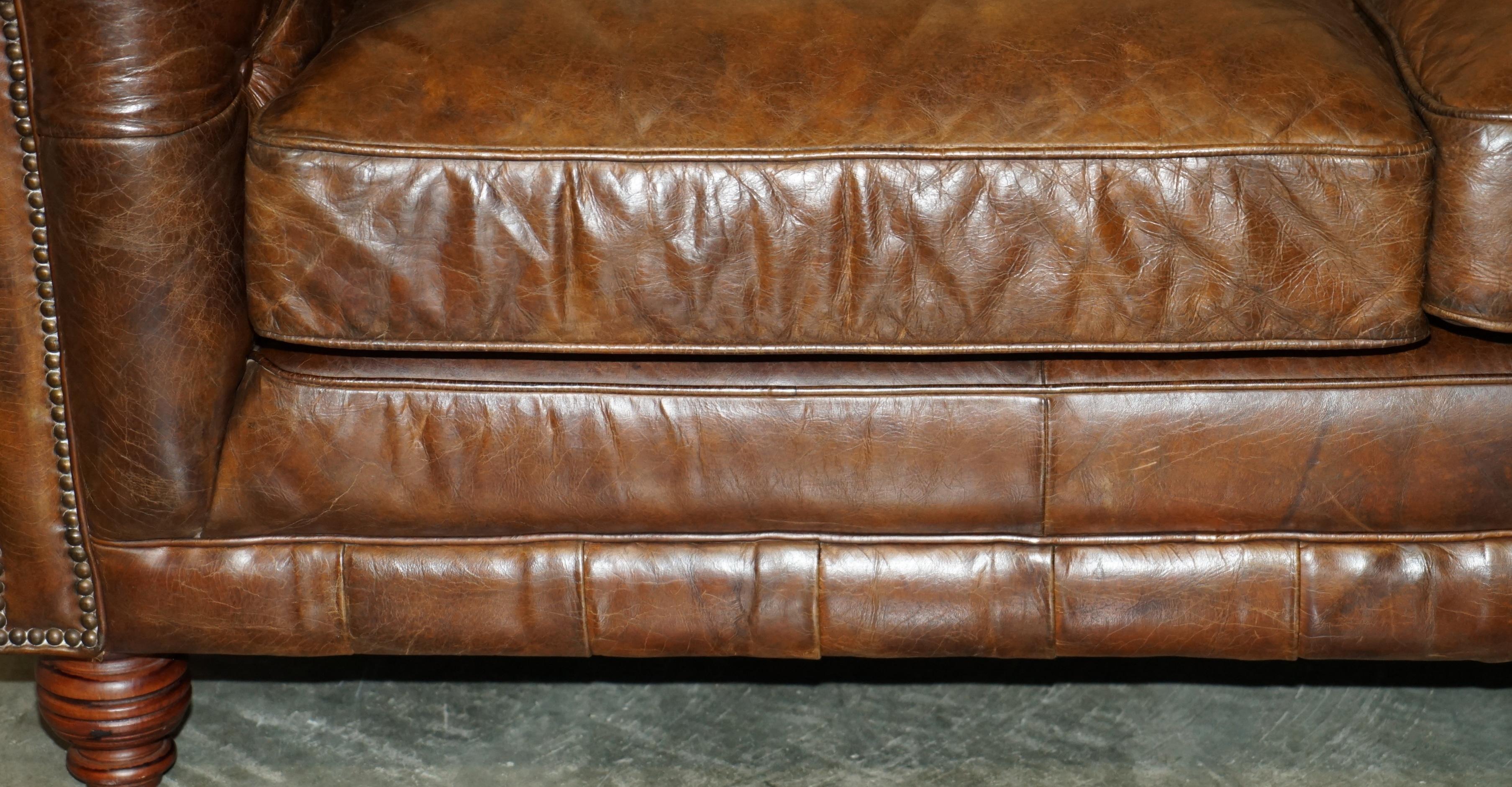 20th Century 1 OF 2 TIMOTHY OULTON HERiTAGE BROWN VINTAGE LEATHER CHESTERFIELD HALO SOFAS For Sale