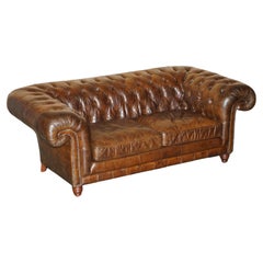 1 OF 2 TIMOTHY OULTON HERiTAGE BROWN Antique LEATHER CHESTERFIELD HALO SOFAS