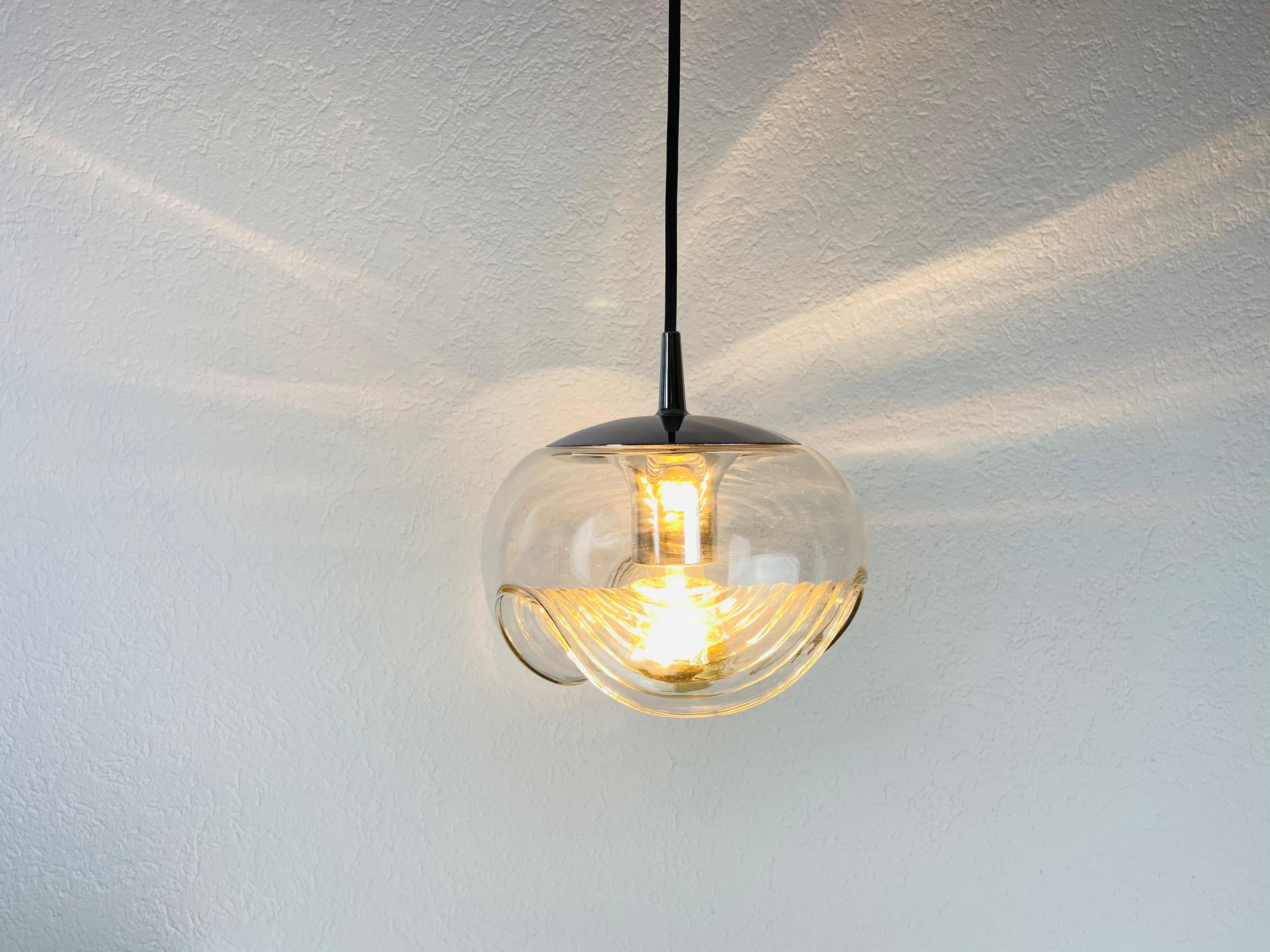 Transparent Glass Pendant Lamp by Koch & Lowy for Peill and Putzler, 1960 For Sale 5