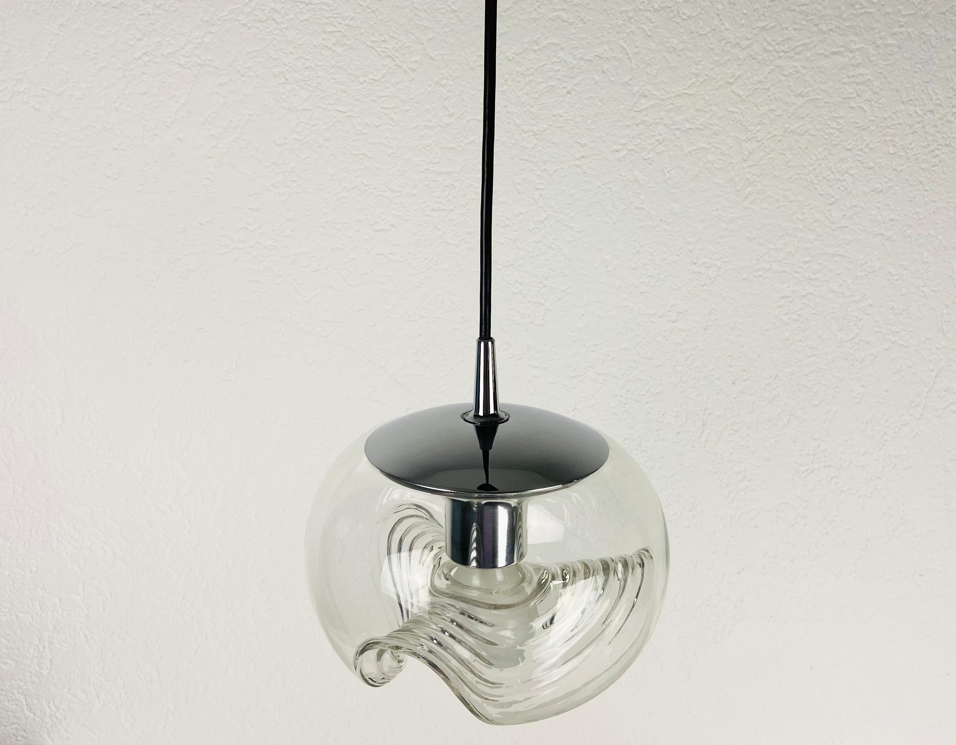 German Transparent Glass Pendant Lamp by Koch & Lowy for Peill and Putzler, 1960 For Sale