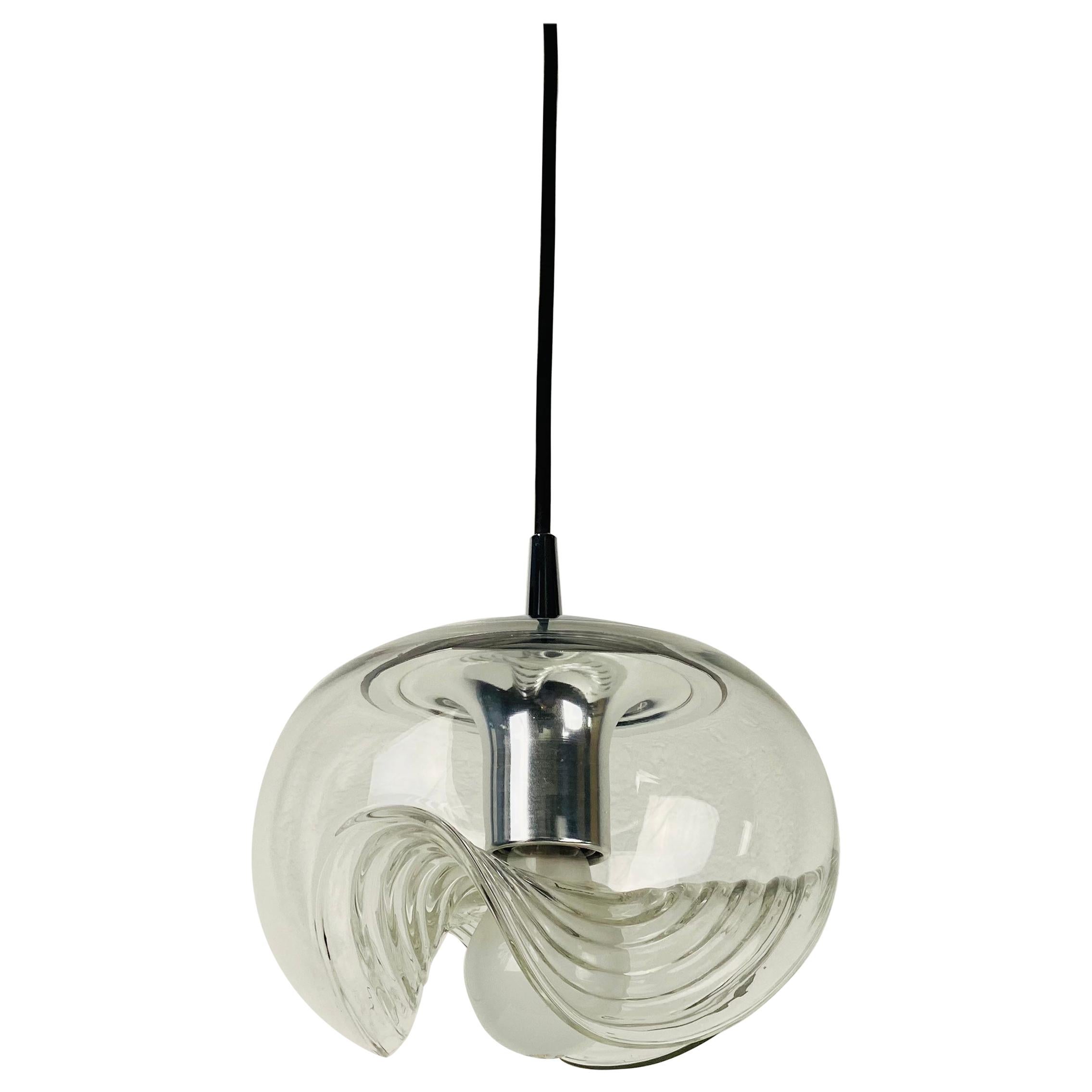 Lampe suspendue en verre transparent Koch & Lowy pour Peill and Putzler, 1960 en vente