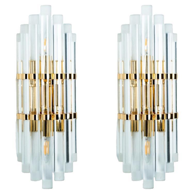 1 of 2 Venini Style Murano Glass and Gilt Brass Sconces, 1960s