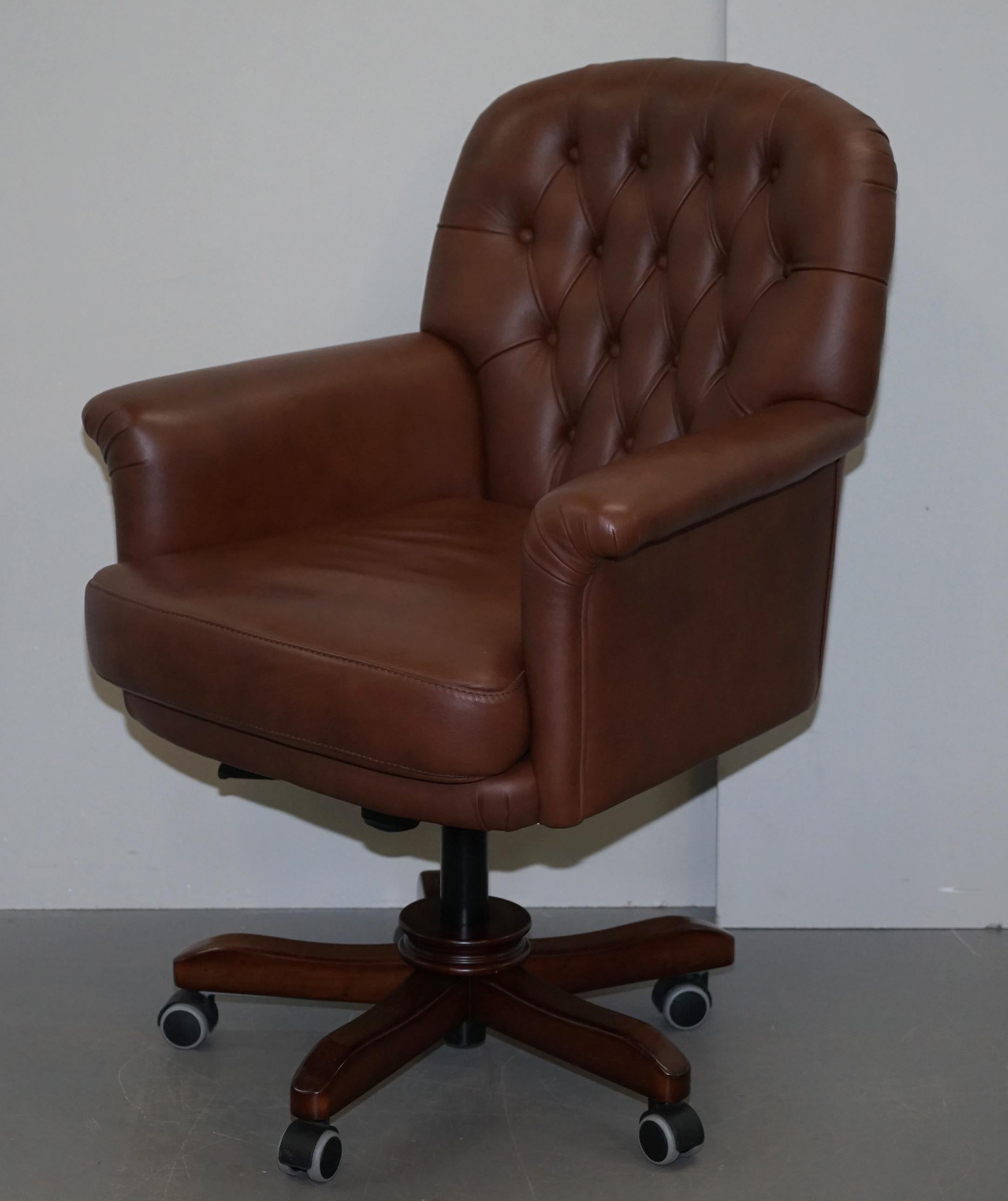 Very Comfortable Brown Leather Chesterfield Captains Directors Armchair For Sale 5