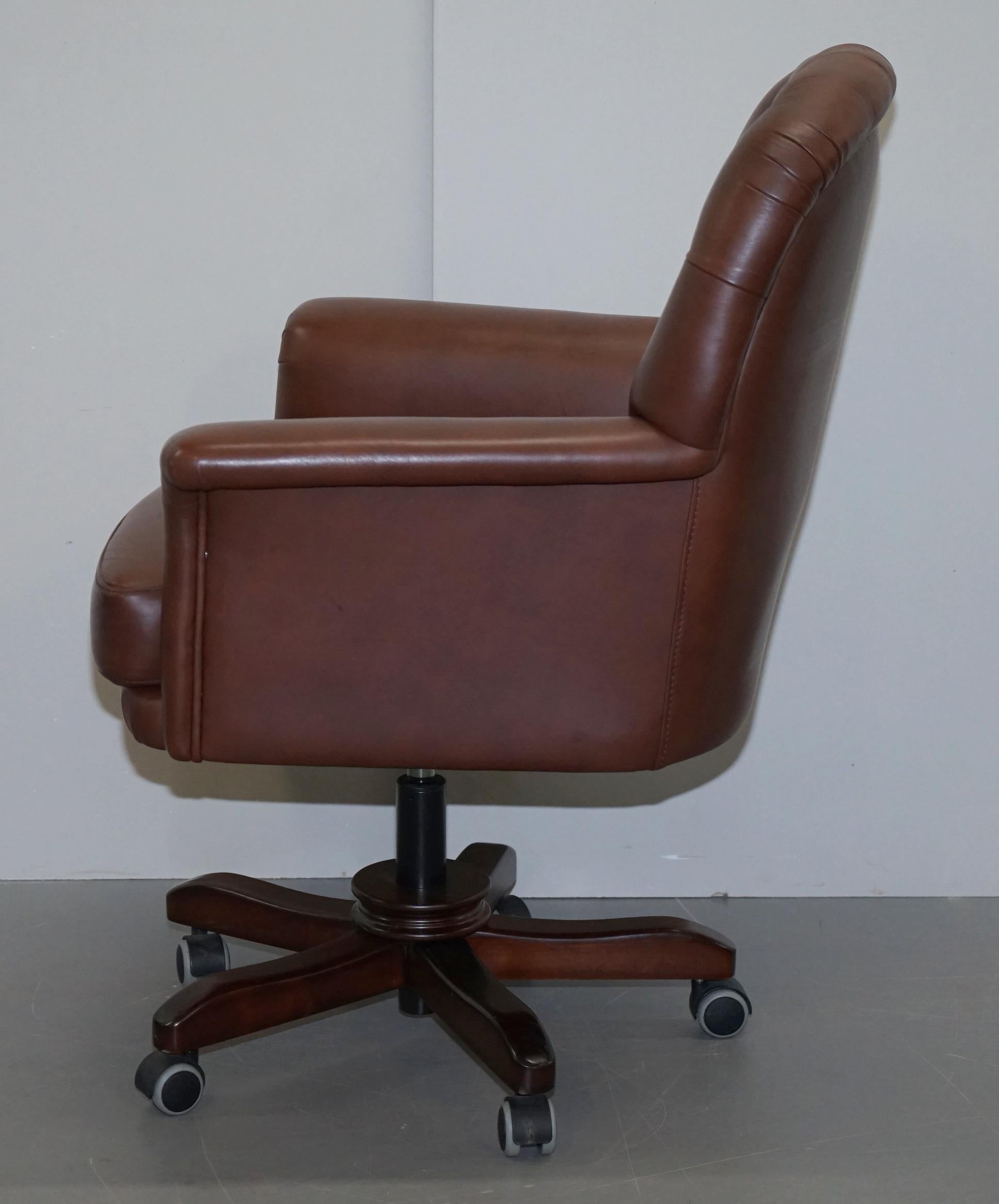 Very Comfortable Brown Leather Chesterfield Captains Directors Armchair For Sale 1