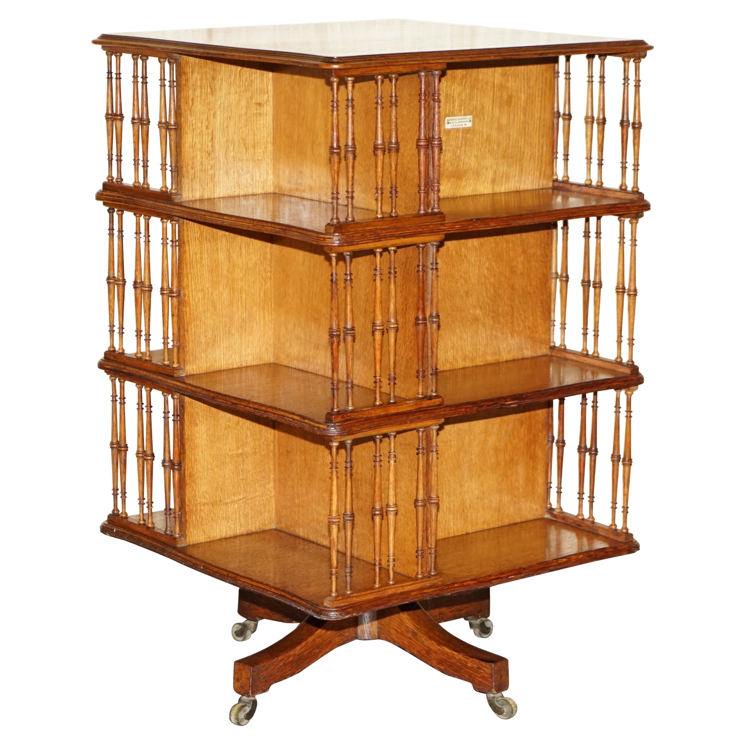 1 of 2 Victorian Antique Howard 
Son
s Revolving Library Bookcase Book Tables