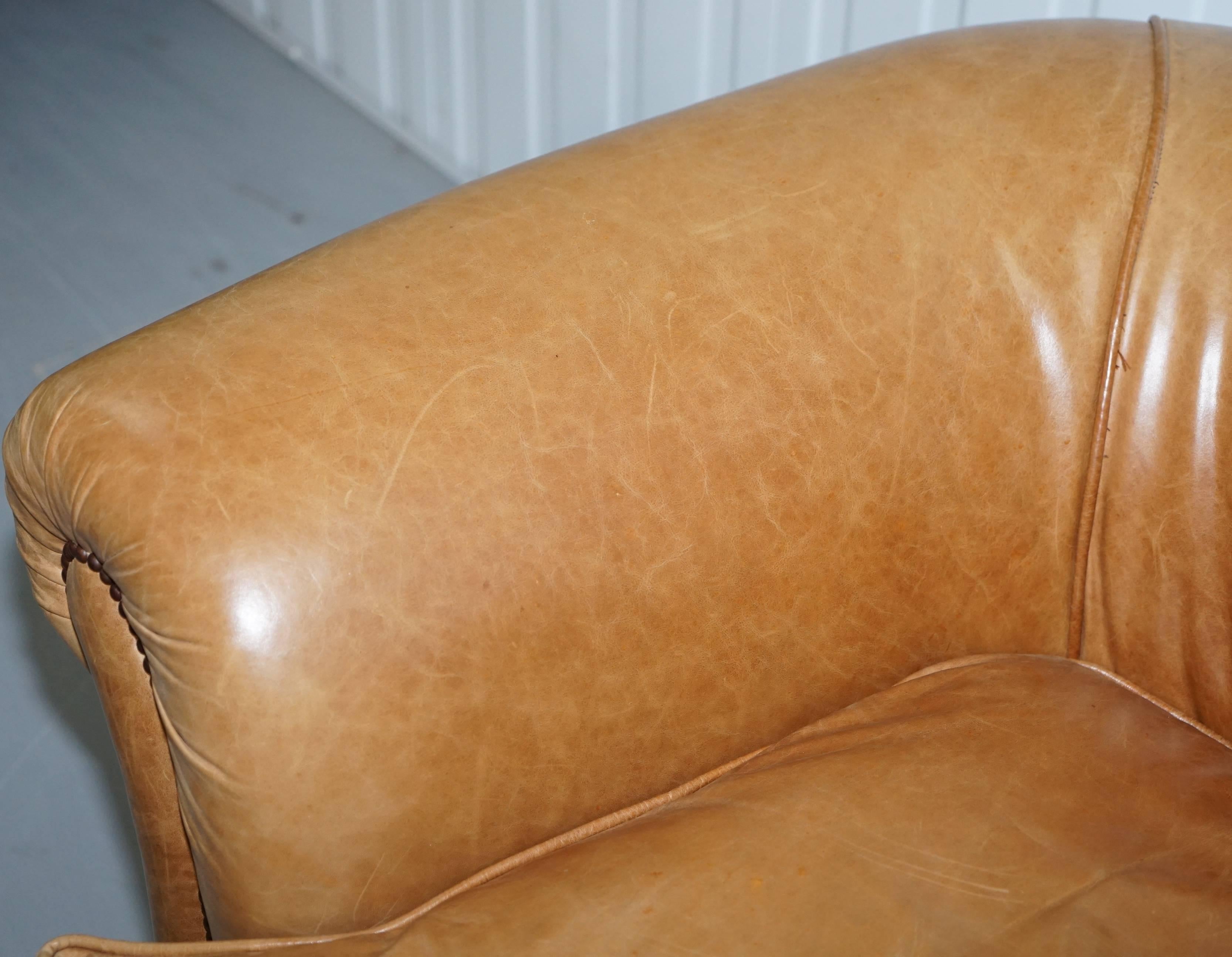 19th Century 1 of 2 Victorian Brown Leather Sofas Stamped Back Leg Coil Sprung Feather Filled