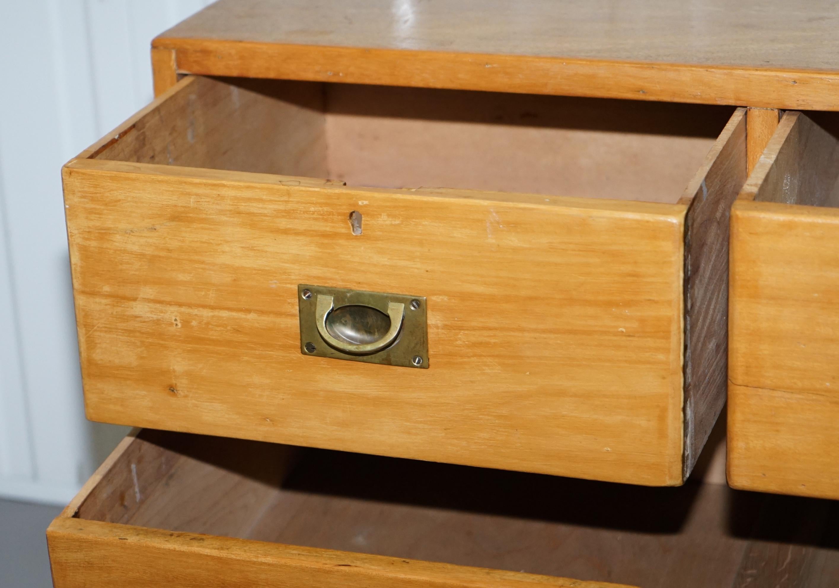 1 of 2 Vintage 1950s Solid Light Mahogany Military Campaign Chest of Drawers 8