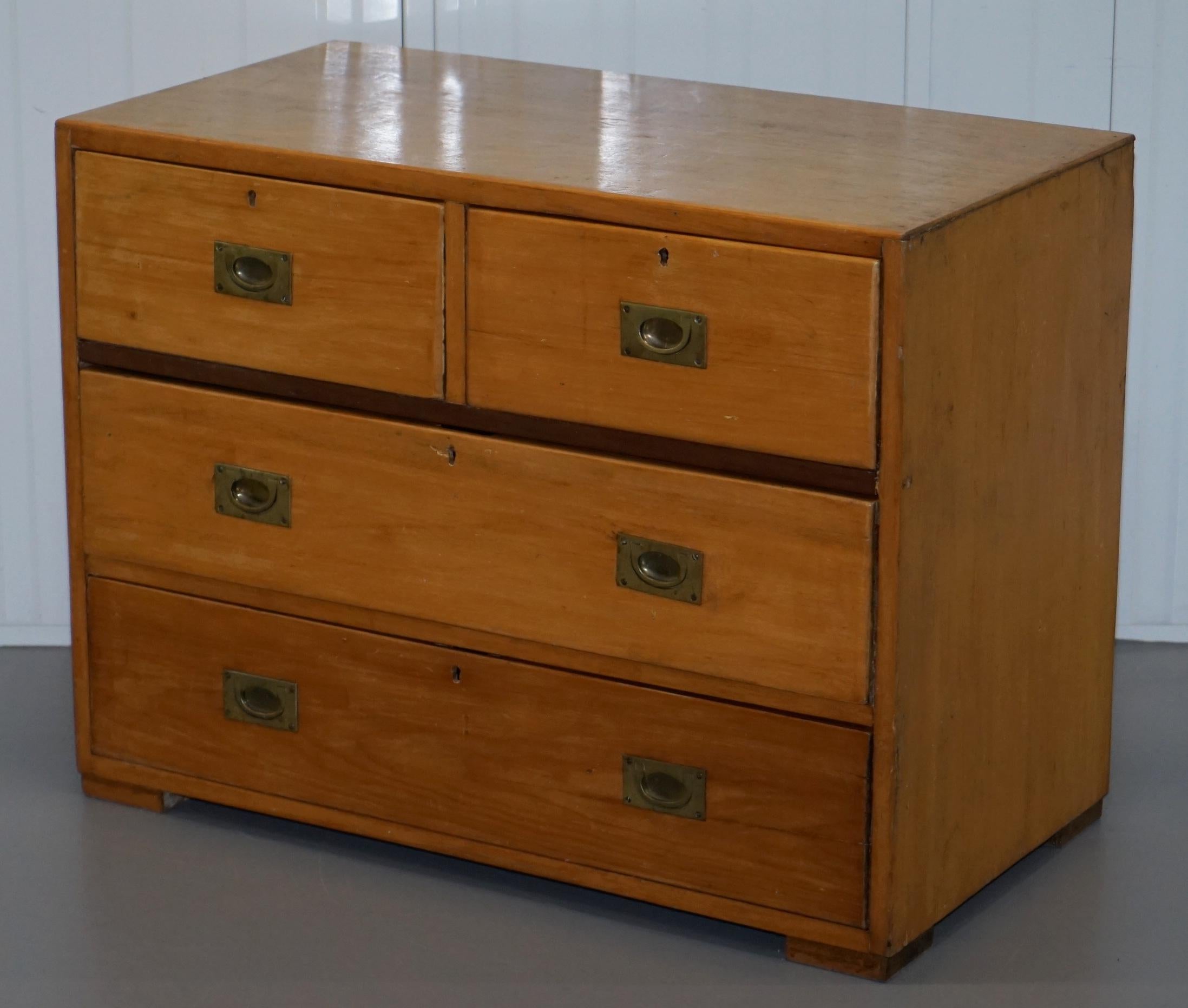 English 1 of 2 Vintage 1950s Solid Light Mahogany Military Campaign Chest of Drawers