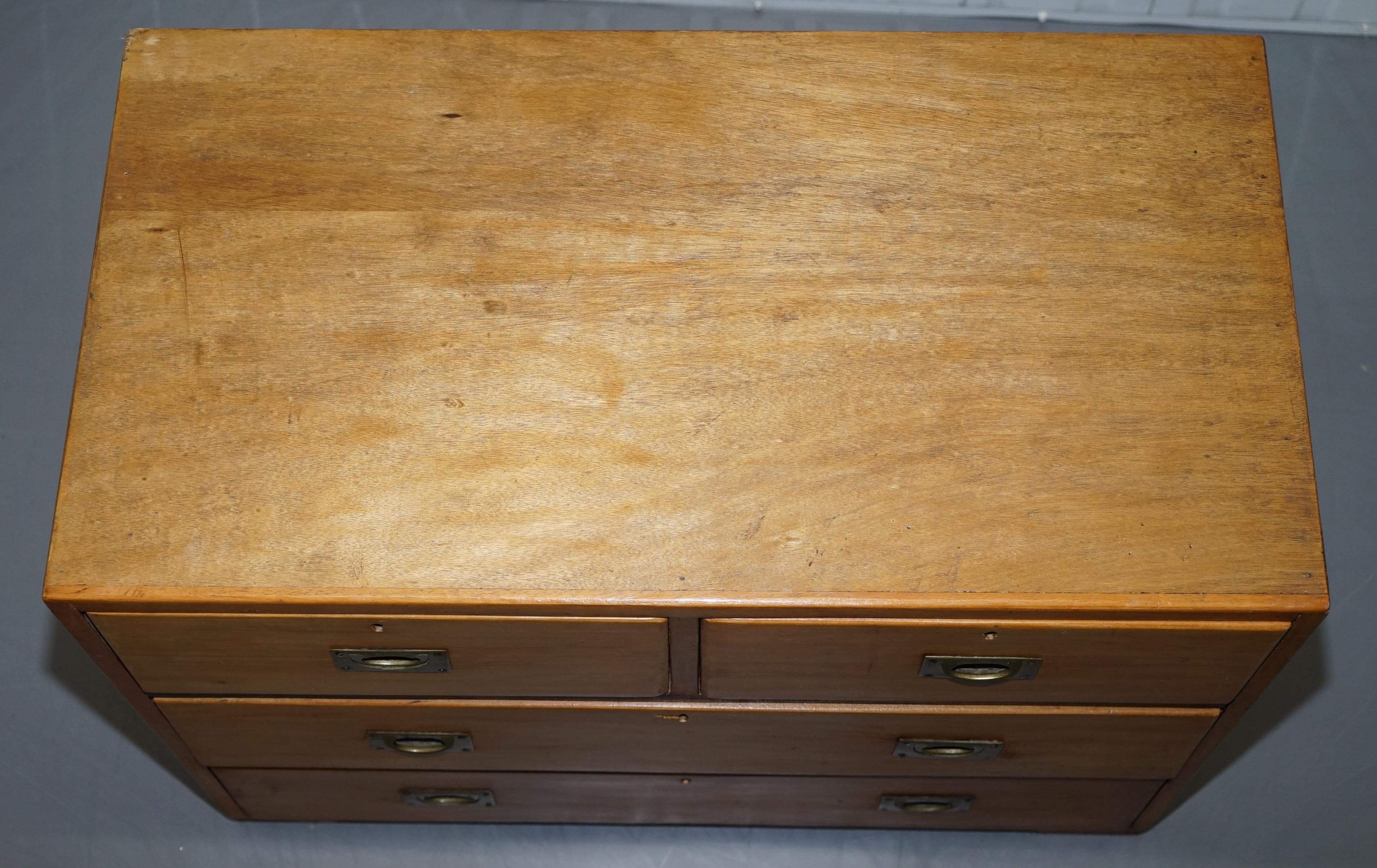 Hand-Crafted 1 of 2 Vintage 1950s Solid Light Mahogany Military Campaign Chest of Drawers