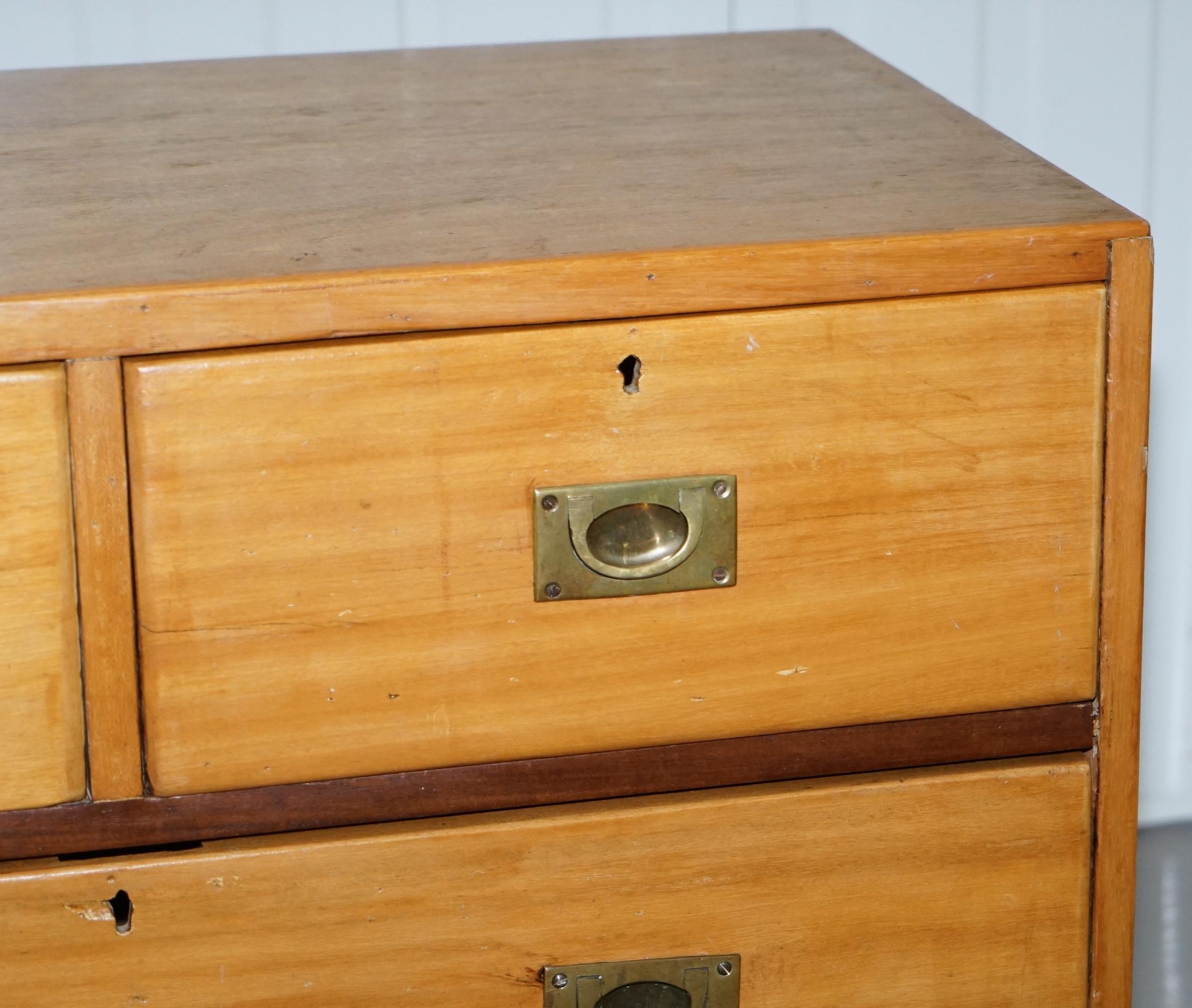 1 of 2 Vintage 1950s Solid Light Mahogany Military Campaign Chest of Drawers 1