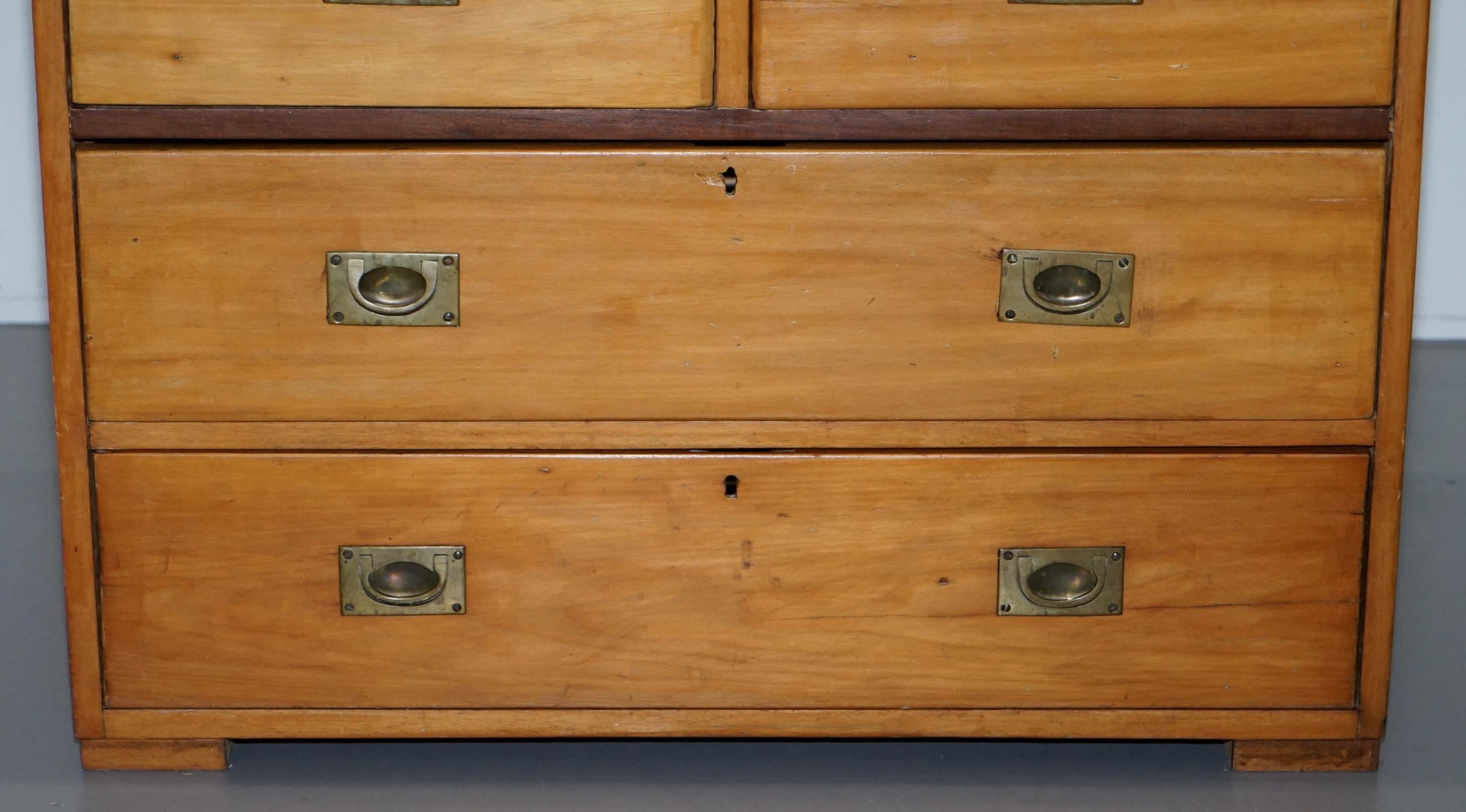 1 of 2 Vintage 1950s Solid Light Mahogany Military Campaign Chest of Drawers 2