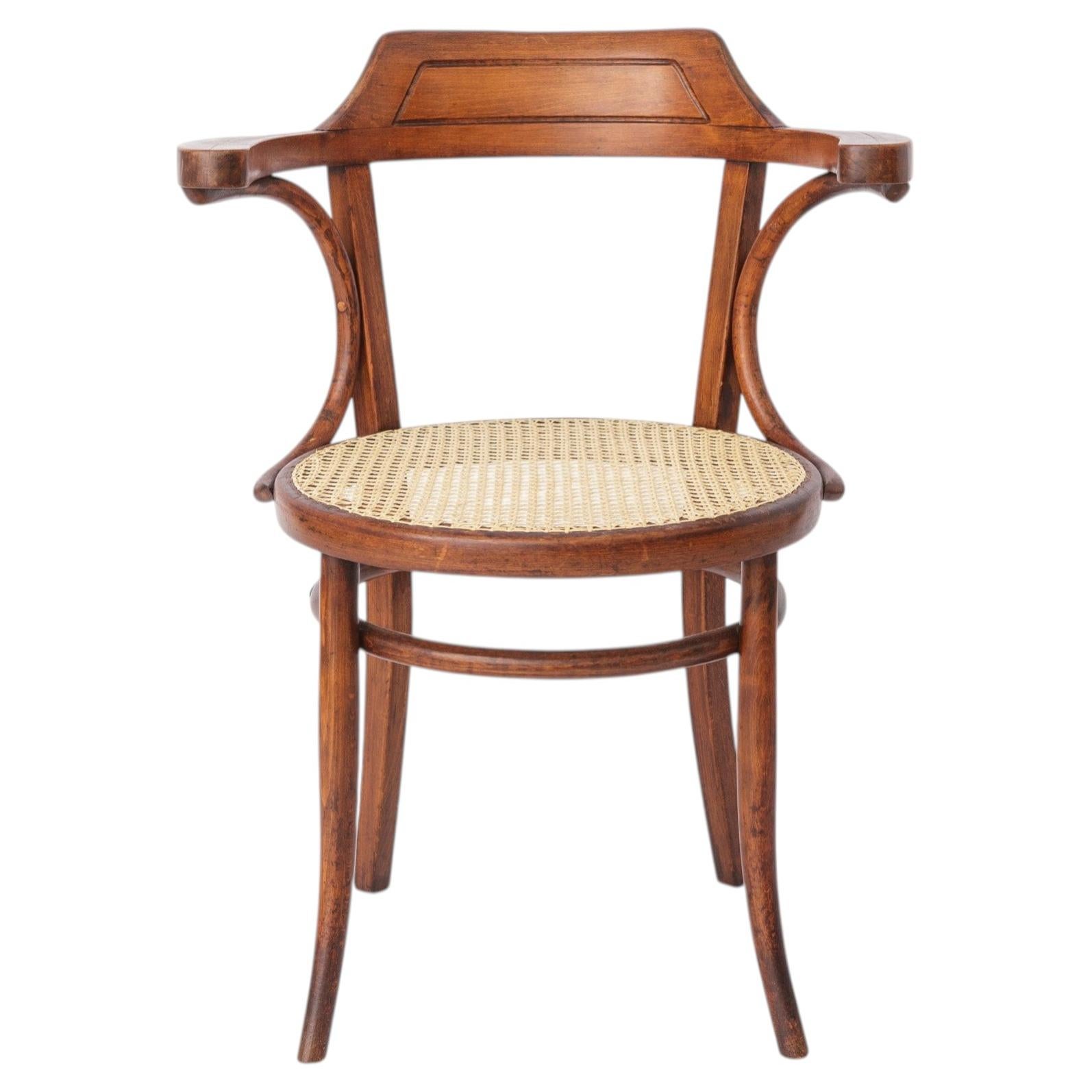 1 of 2 Vintage Bentwood Desk Chair, 1950s Austrian Chair, Mid Century Cane