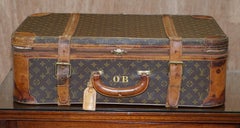 1 of 2 Vintage Brown Leather Louis Vuitton Strapped Bronze Monogram Suitcases